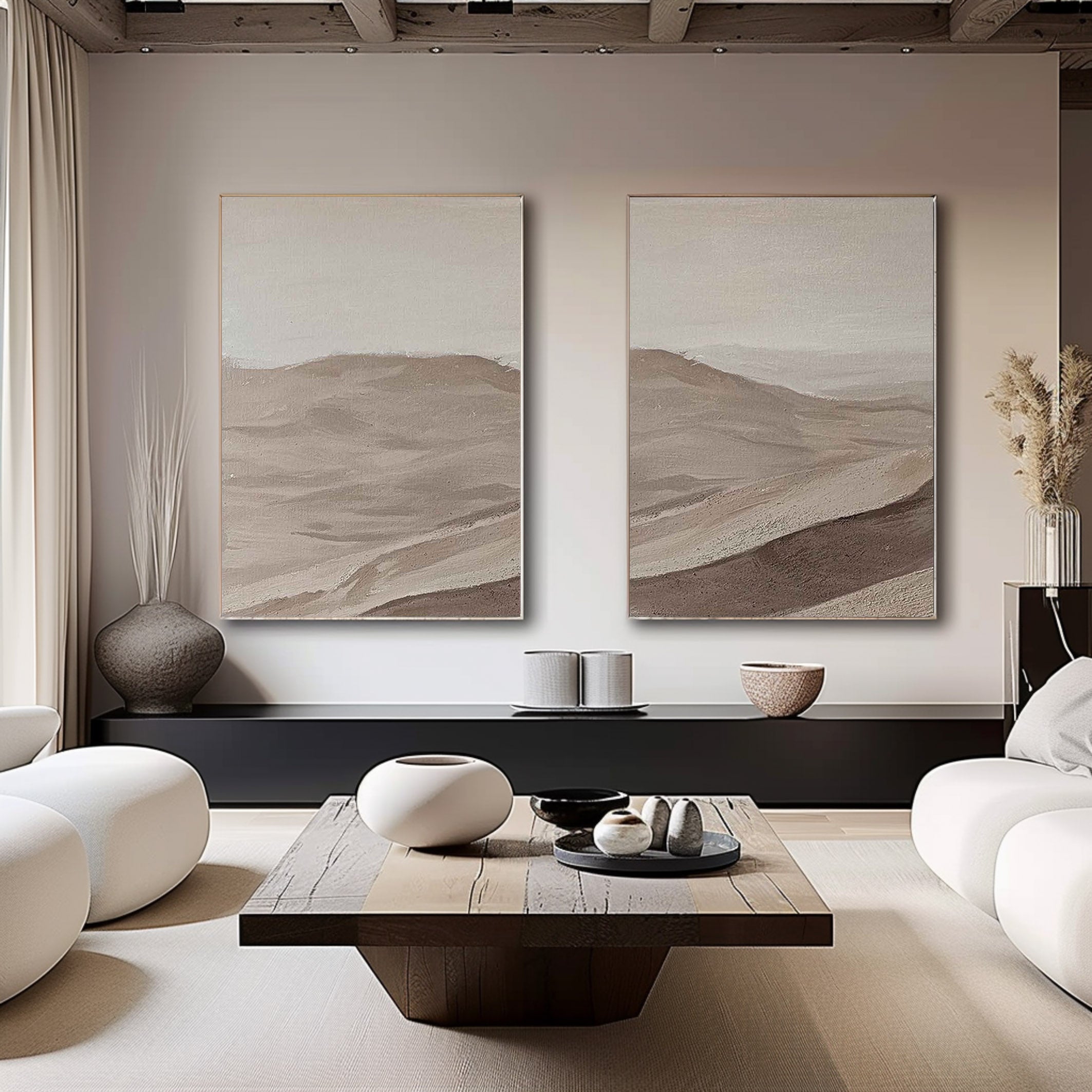 Beige & Brown Minimalist Painting Set Of 2 #BBS 002