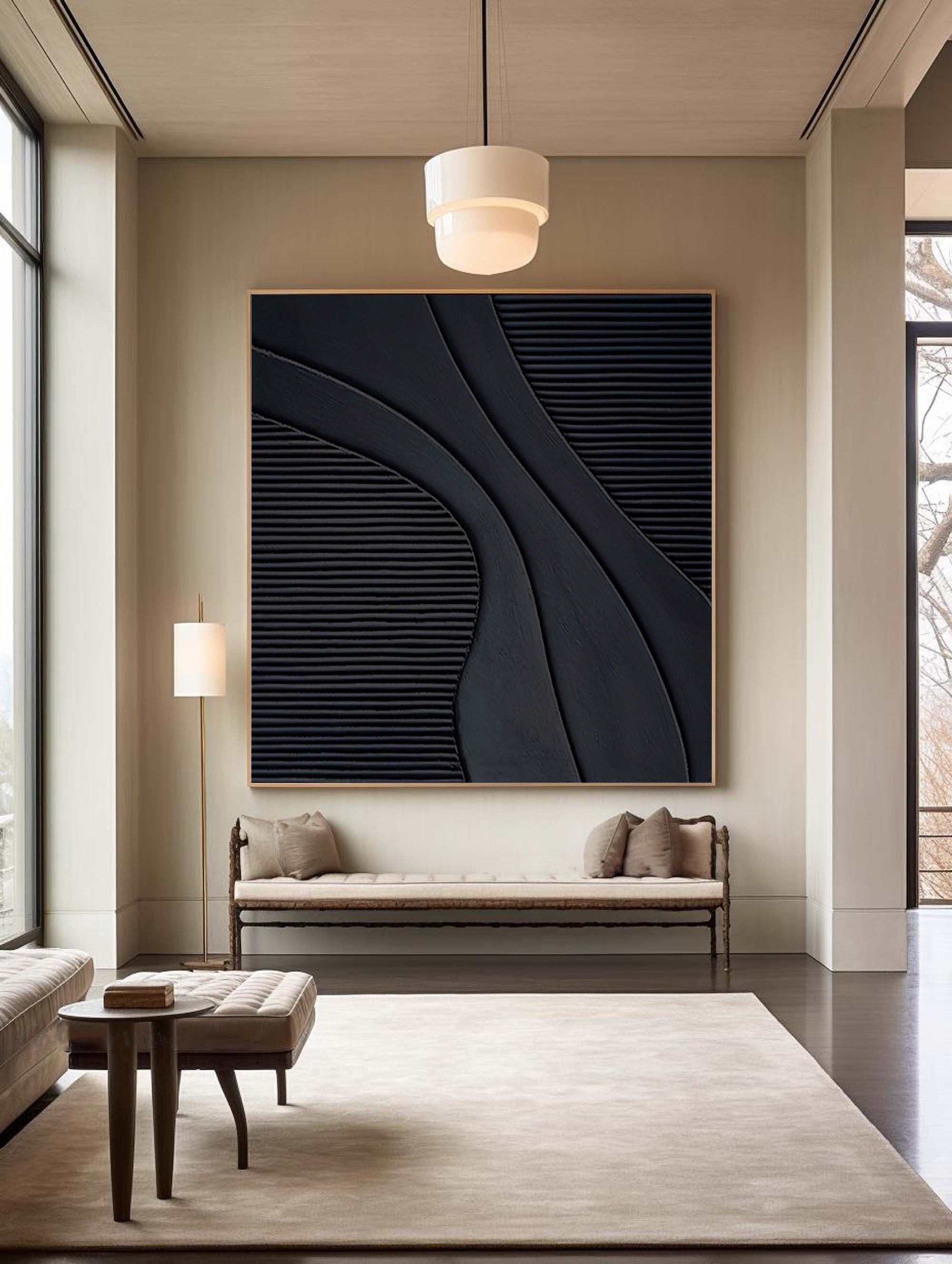 Shadow Flow: Black Canvas Art