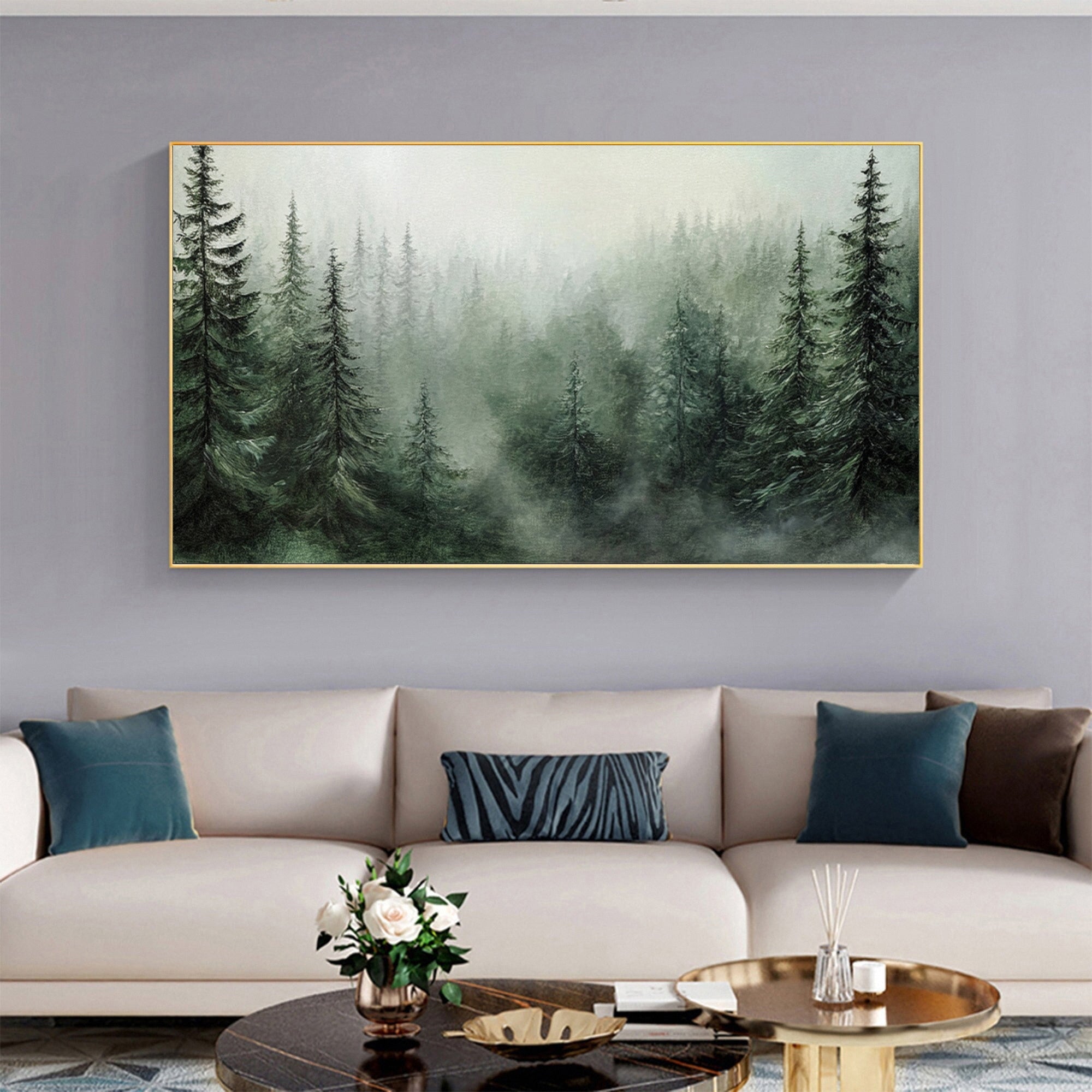 Misty Evergreen: Serene Forest Landscape Canvas