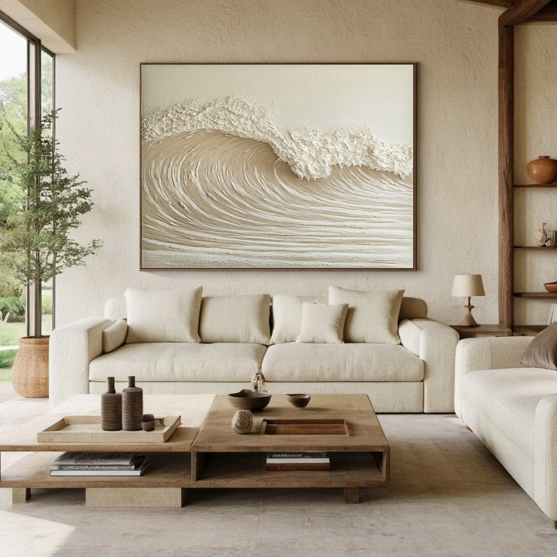 Calm Tide: Beige Textured Wave Art