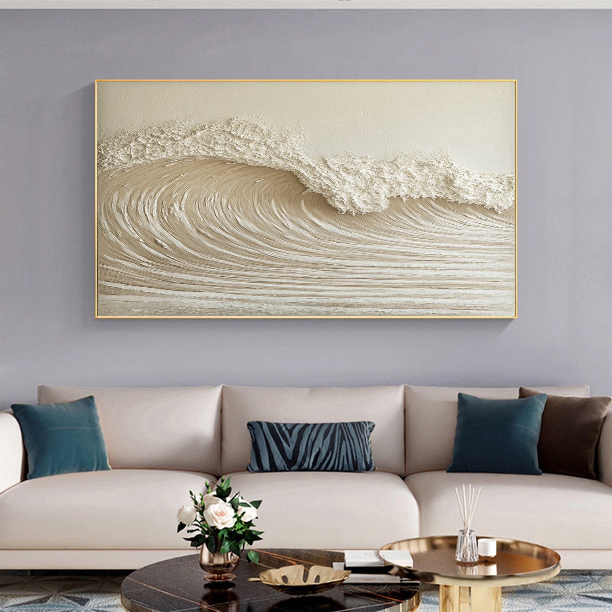 Calm Tide: Beige Textured Wave Art