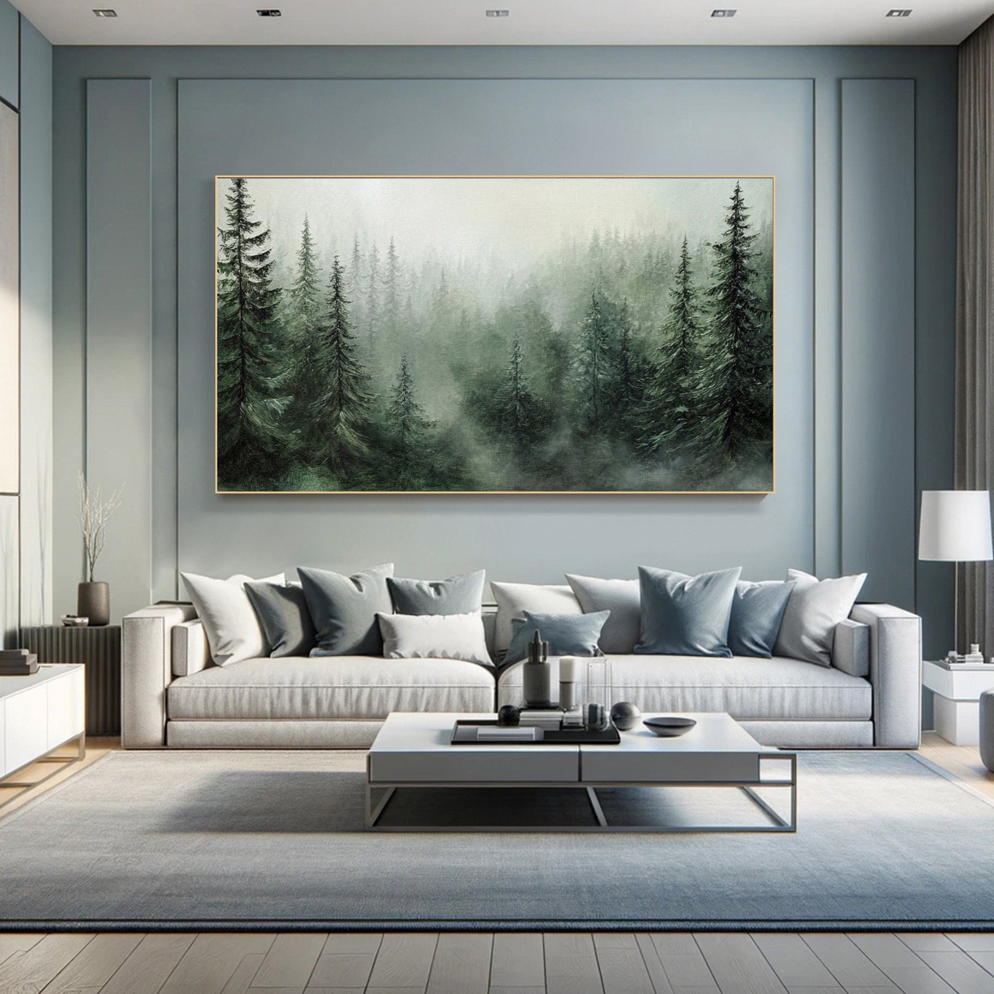 Misty Evergreen: Serene Forest Landscape Canvas