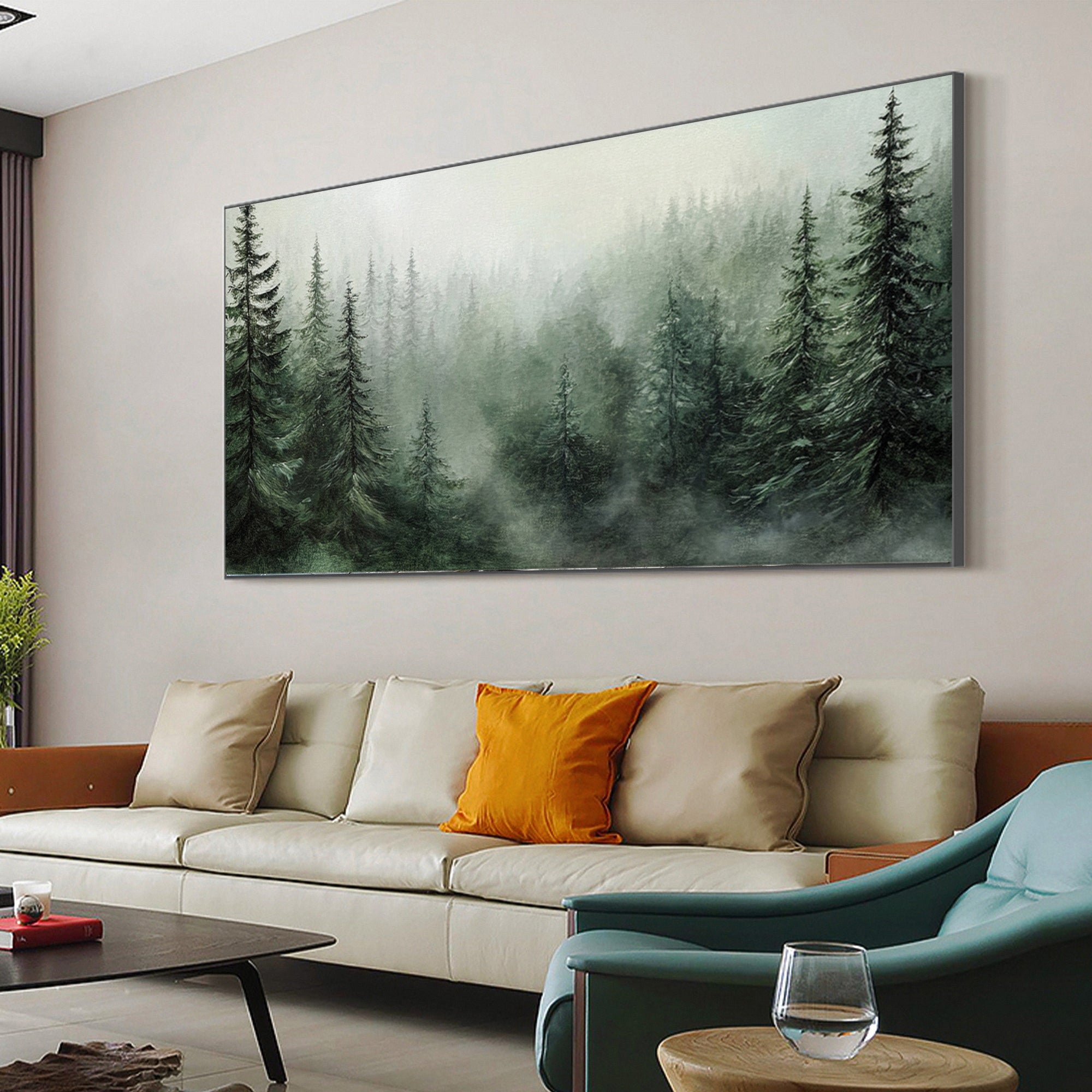 Misty Evergreen: Serene Forest Landscape Canvas