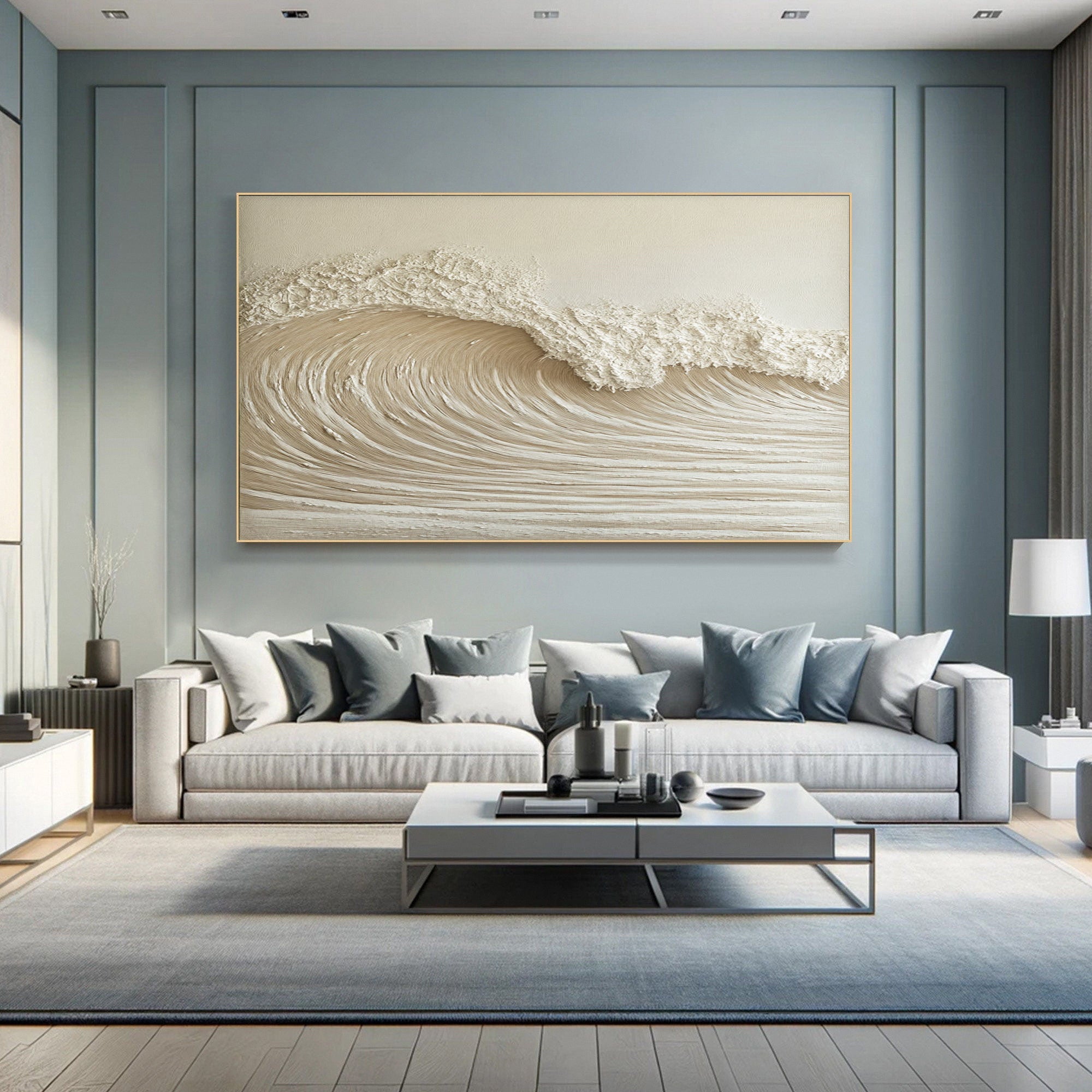 Calm Tide: Beige Textured Wave Art