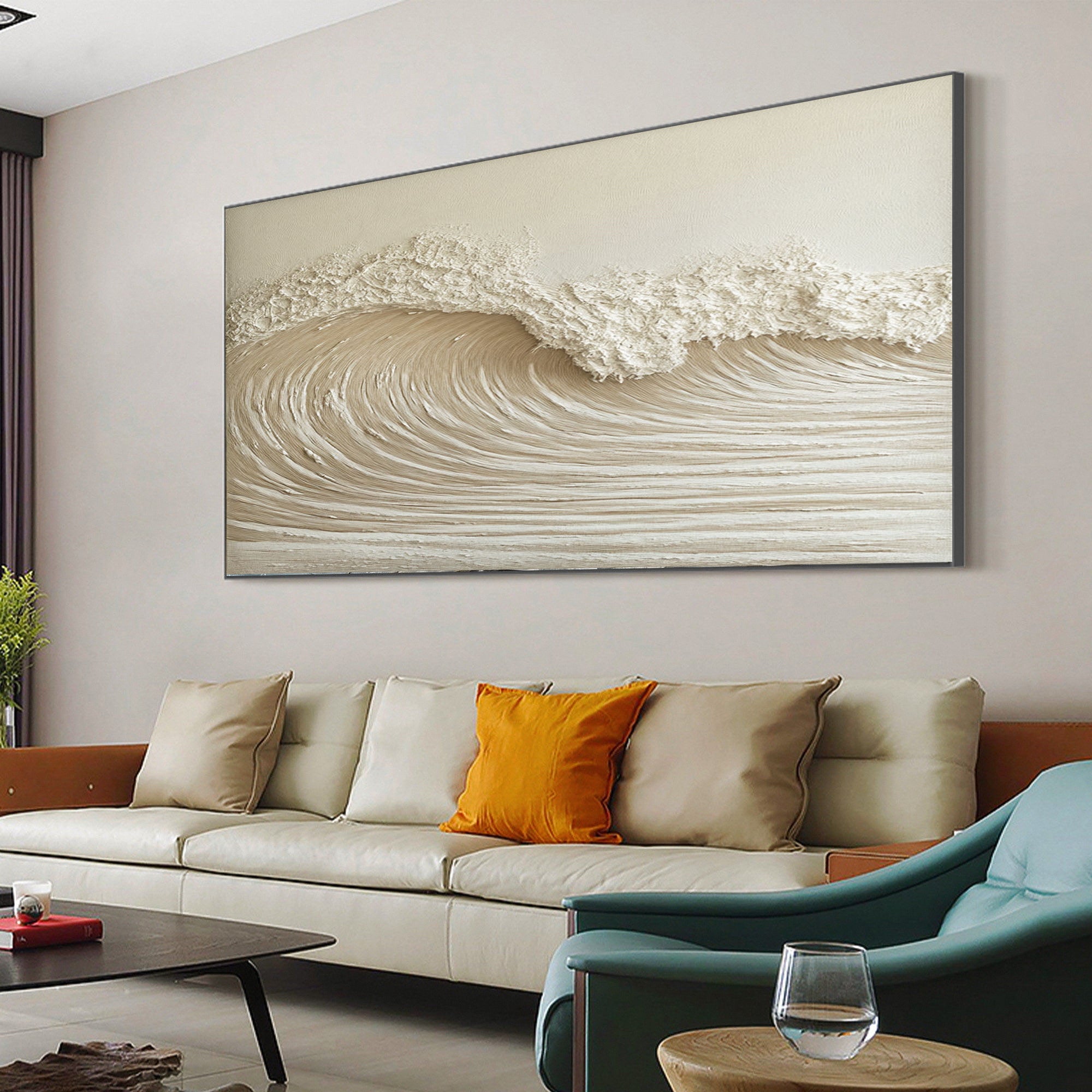 Calm Tide: Beige Textured Wave Art