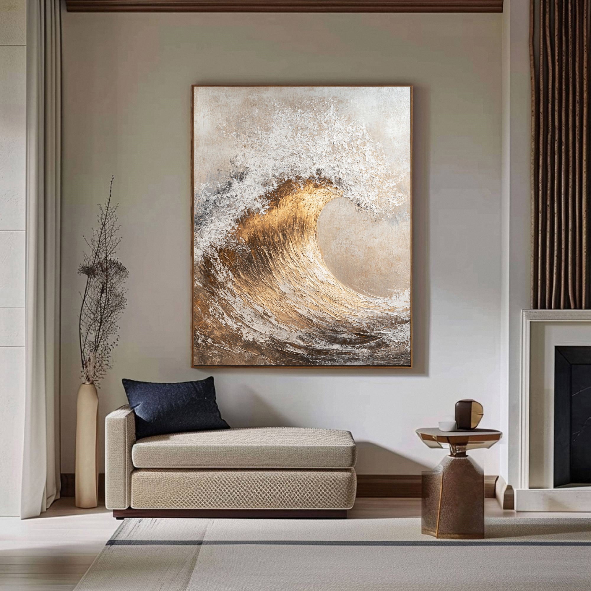 Golden Surge: Luxurious Wave Art in Textured Gold