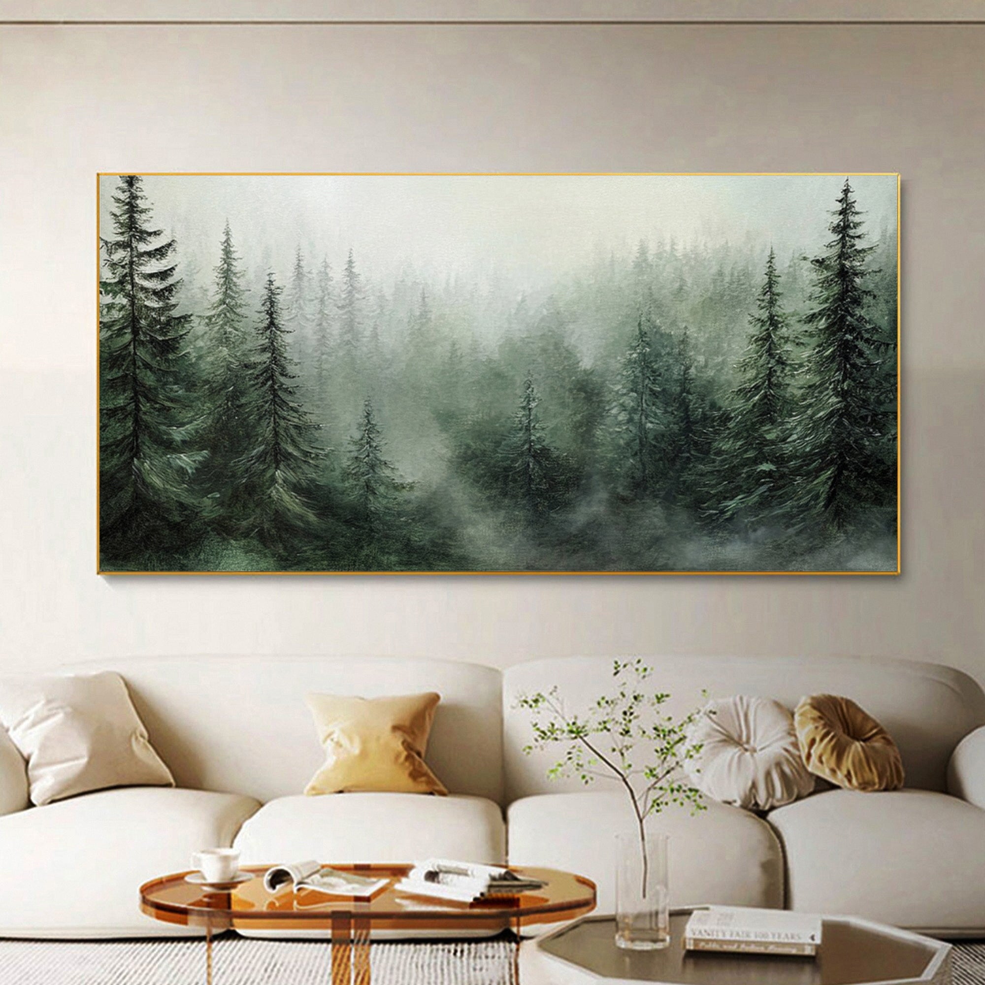 Misty Evergreen: Serene Forest Landscape Canvas