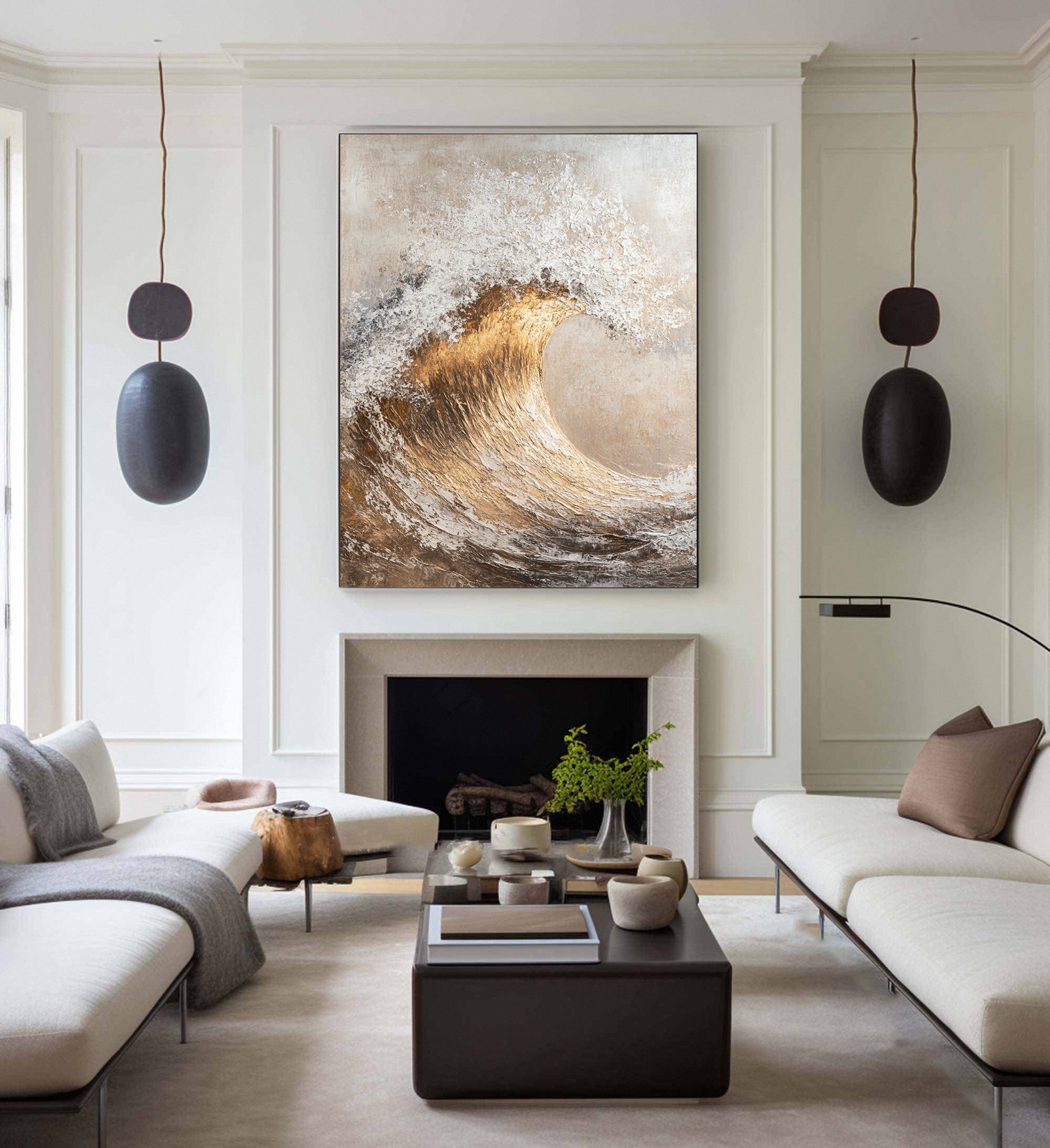 Golden Surge: Luxurious Wave Art in Textured Gold