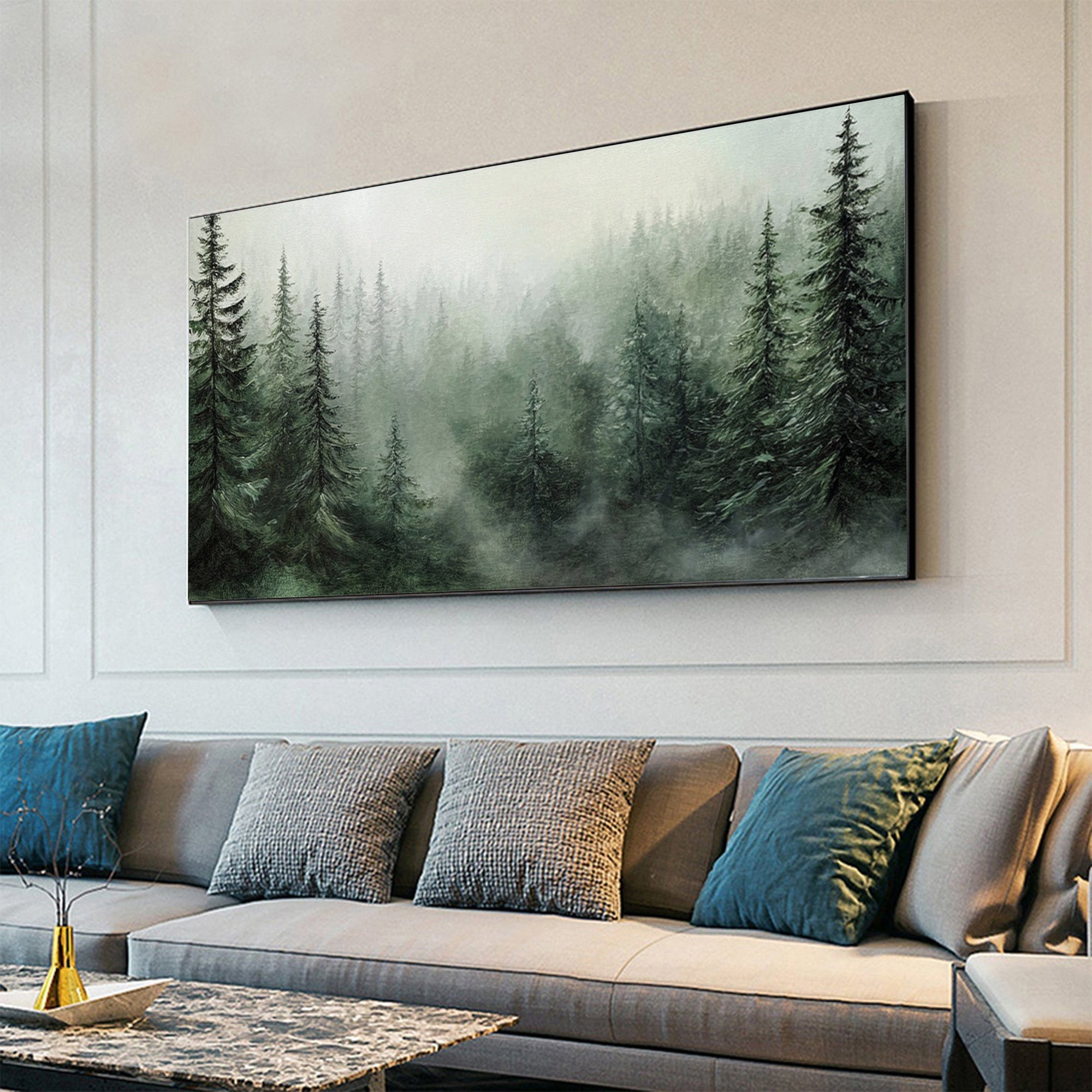 Misty Evergreen: Serene Forest Landscape Canvas