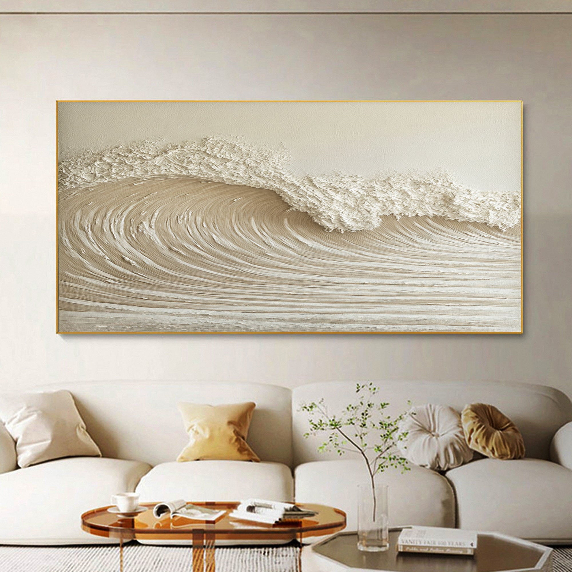 Calm Tide: Beige Textured Wave Art