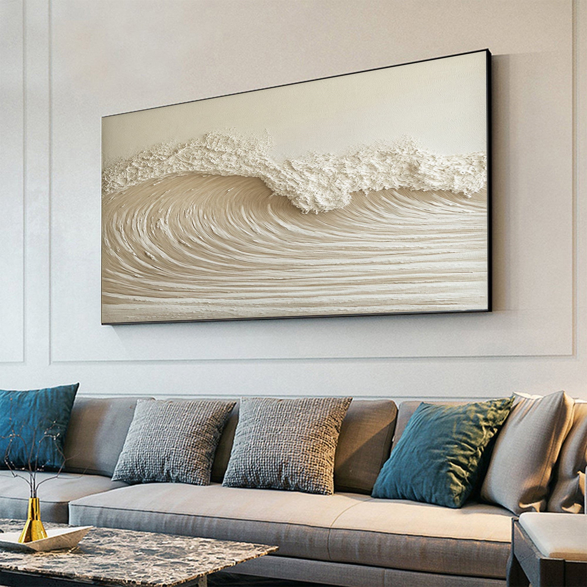 Calm Tide: Beige Textured Wave Art