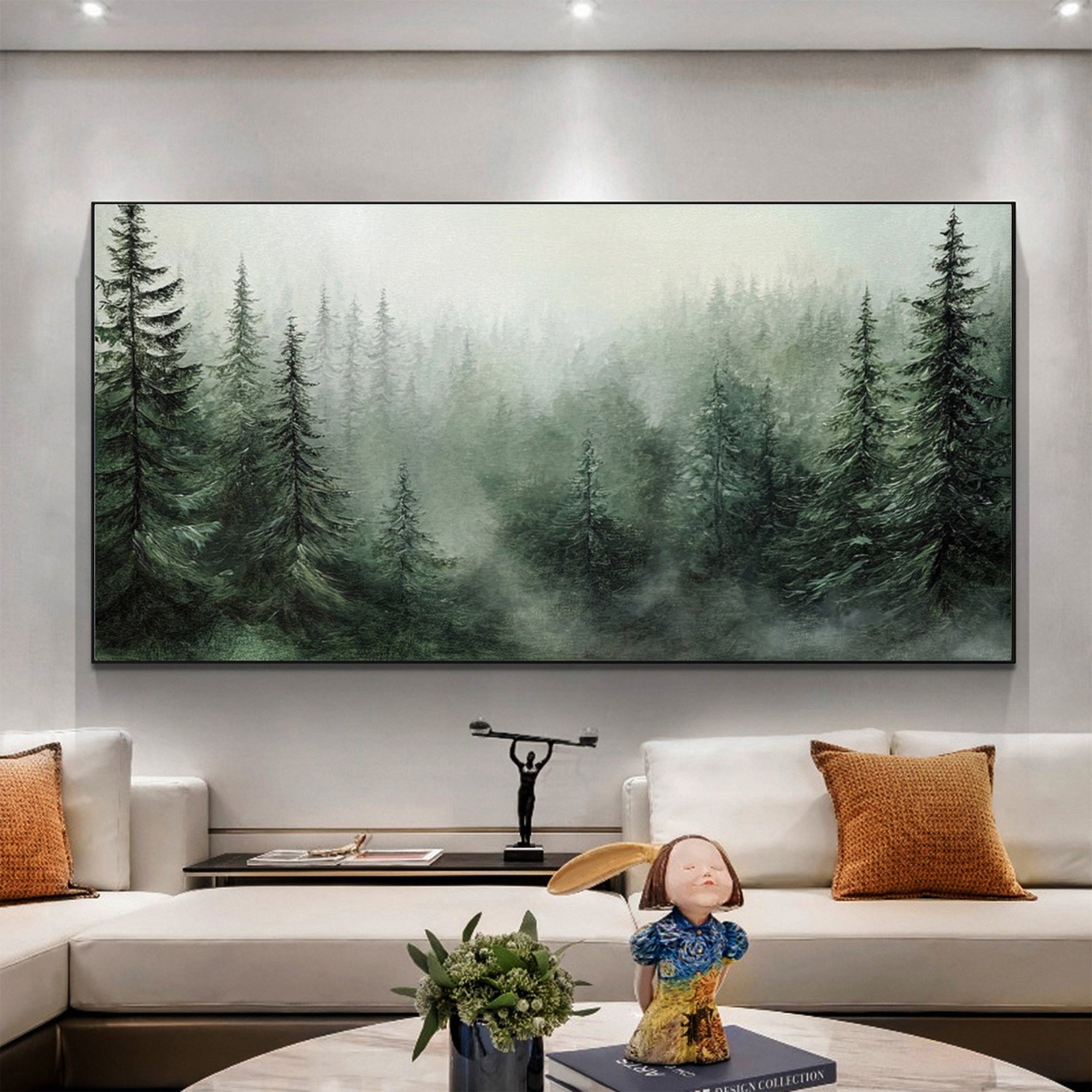 Misty Evergreen: Serene Forest Landscape Canvas