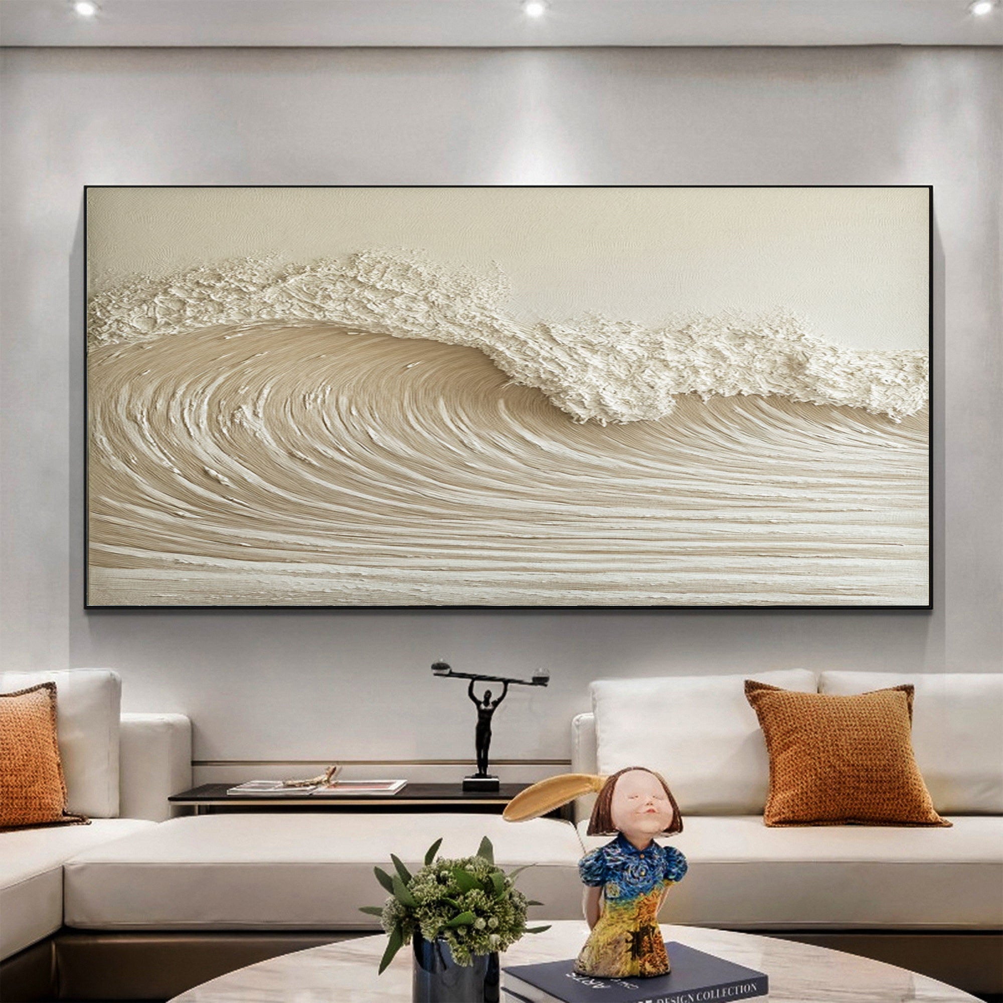 Calm Tide: Beige Textured Wave Art