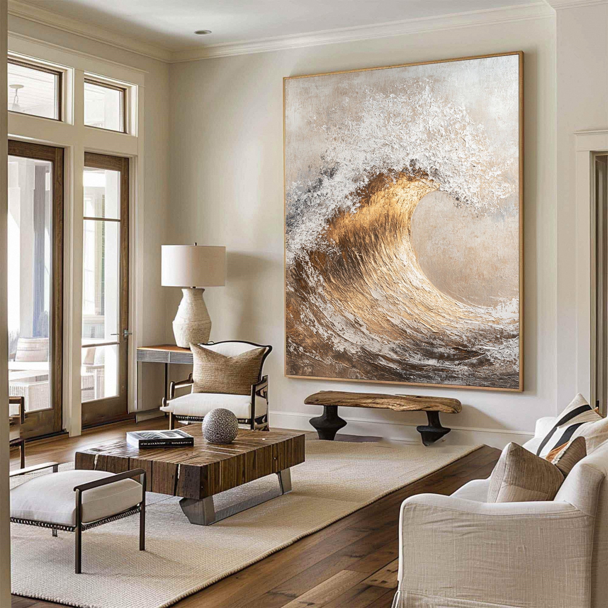 Golden Surge: Luxurious Wave Art in Textured Gold