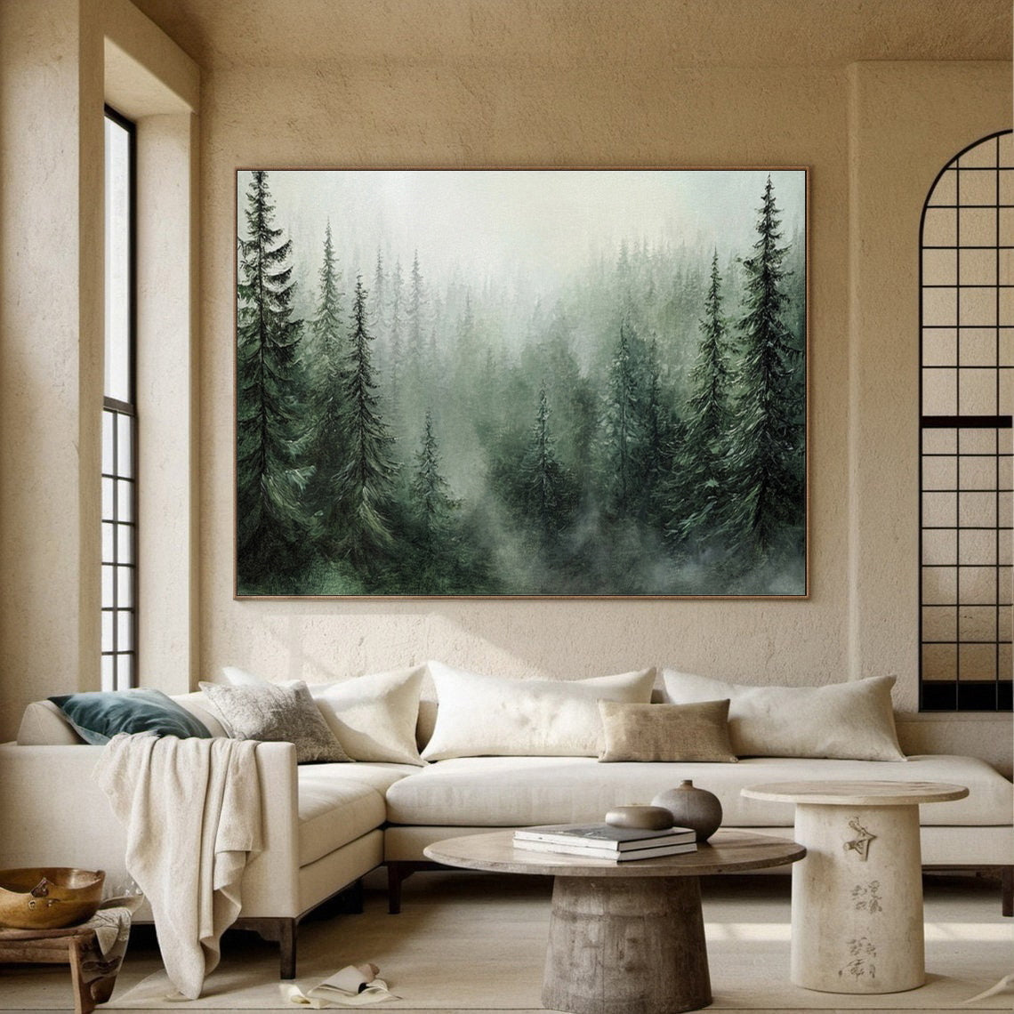 Misty Evergreen: Serene Forest Landscape Canvas