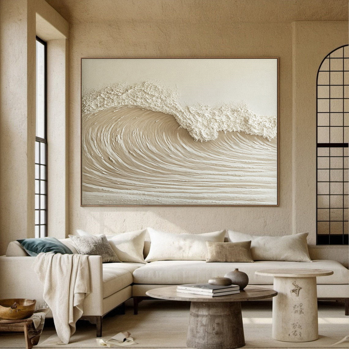 Calm Tide: Beige Textured Wave Art