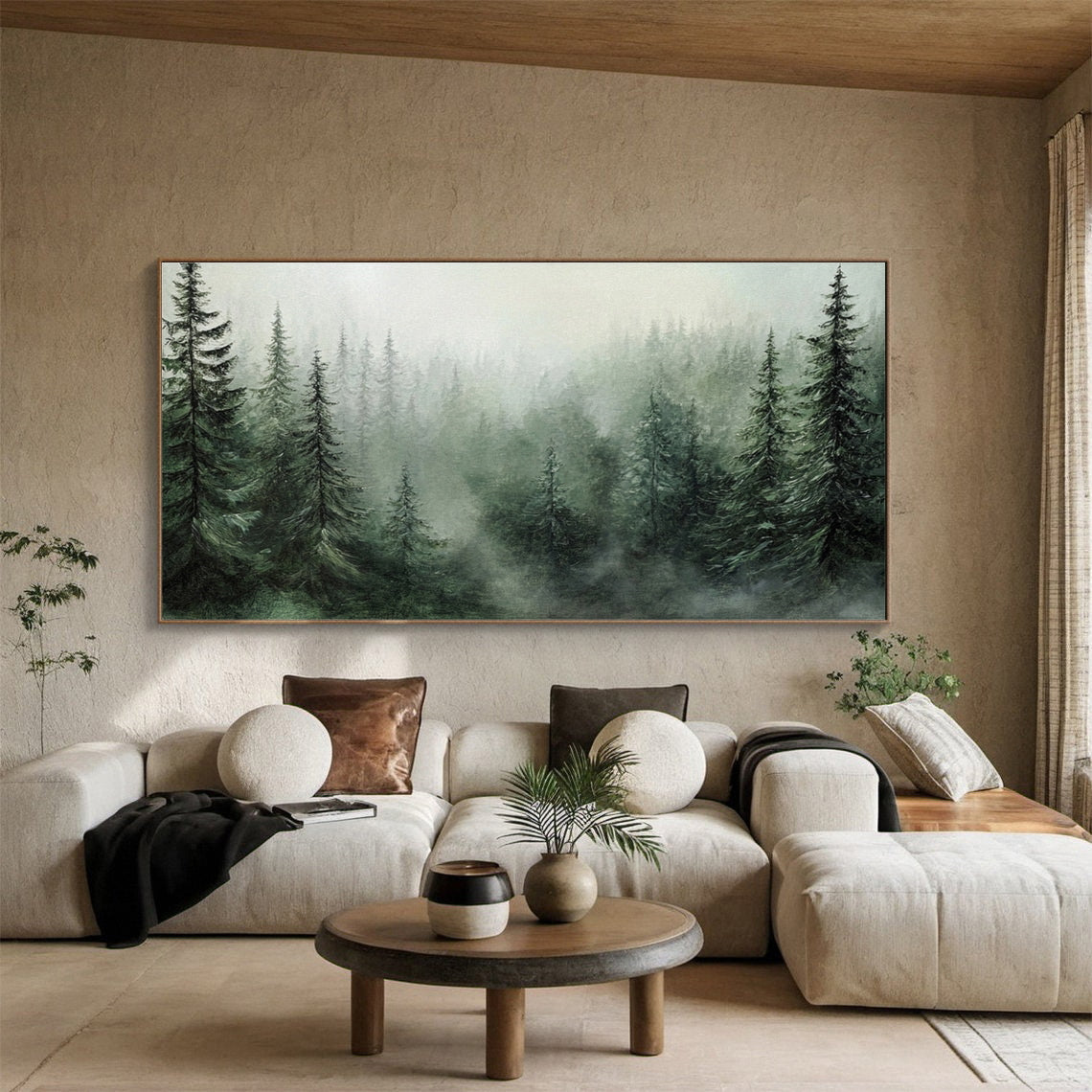 Misty Evergreen: Serene Forest Landscape Canvas