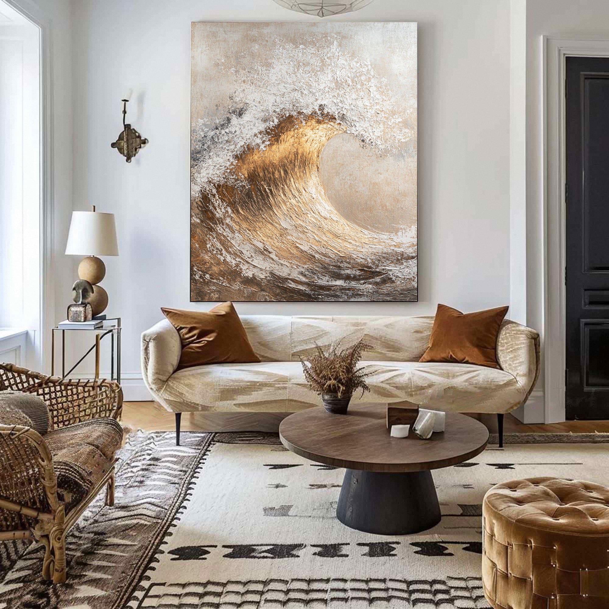 Golden Surge: Luxurious Wave Art in Textured Gold