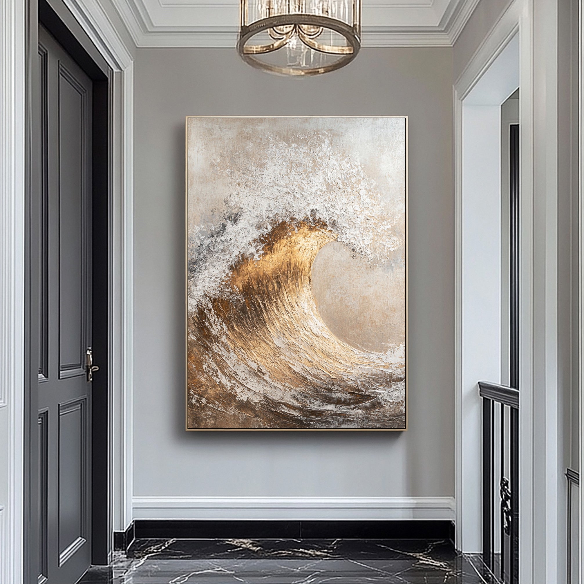 Golden Surge: Luxurious Wave Art in Textured Gold