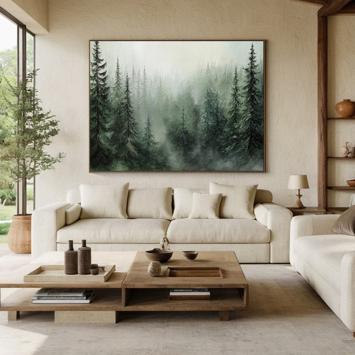 Misty Evergreen: Serene Forest Landscape Canvas