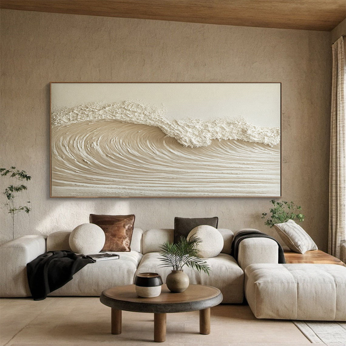 Calm Tide: Beige Textured Wave Art