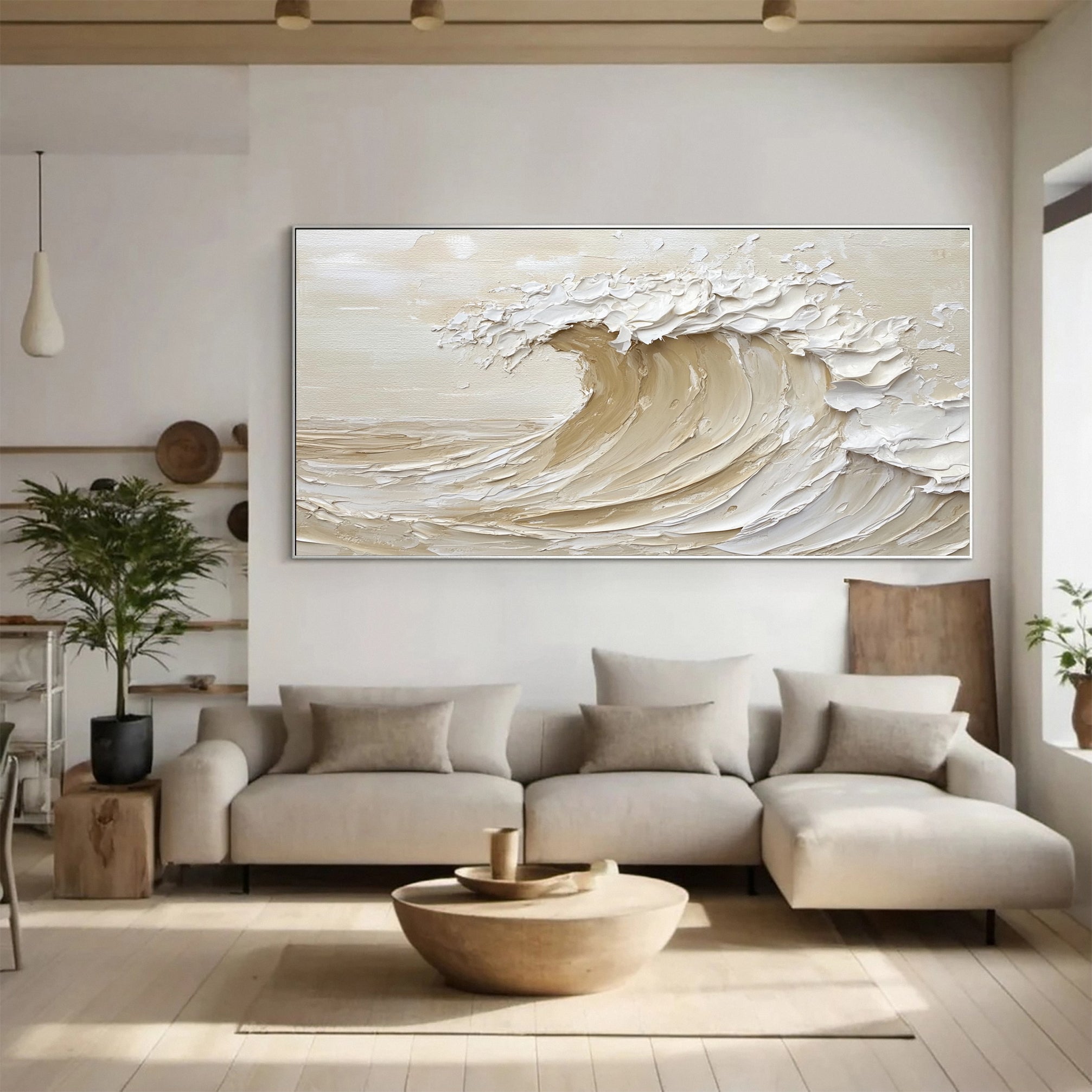 "Golden Crest" – Textured Abstract Wave Art in Warm Neutral Tones