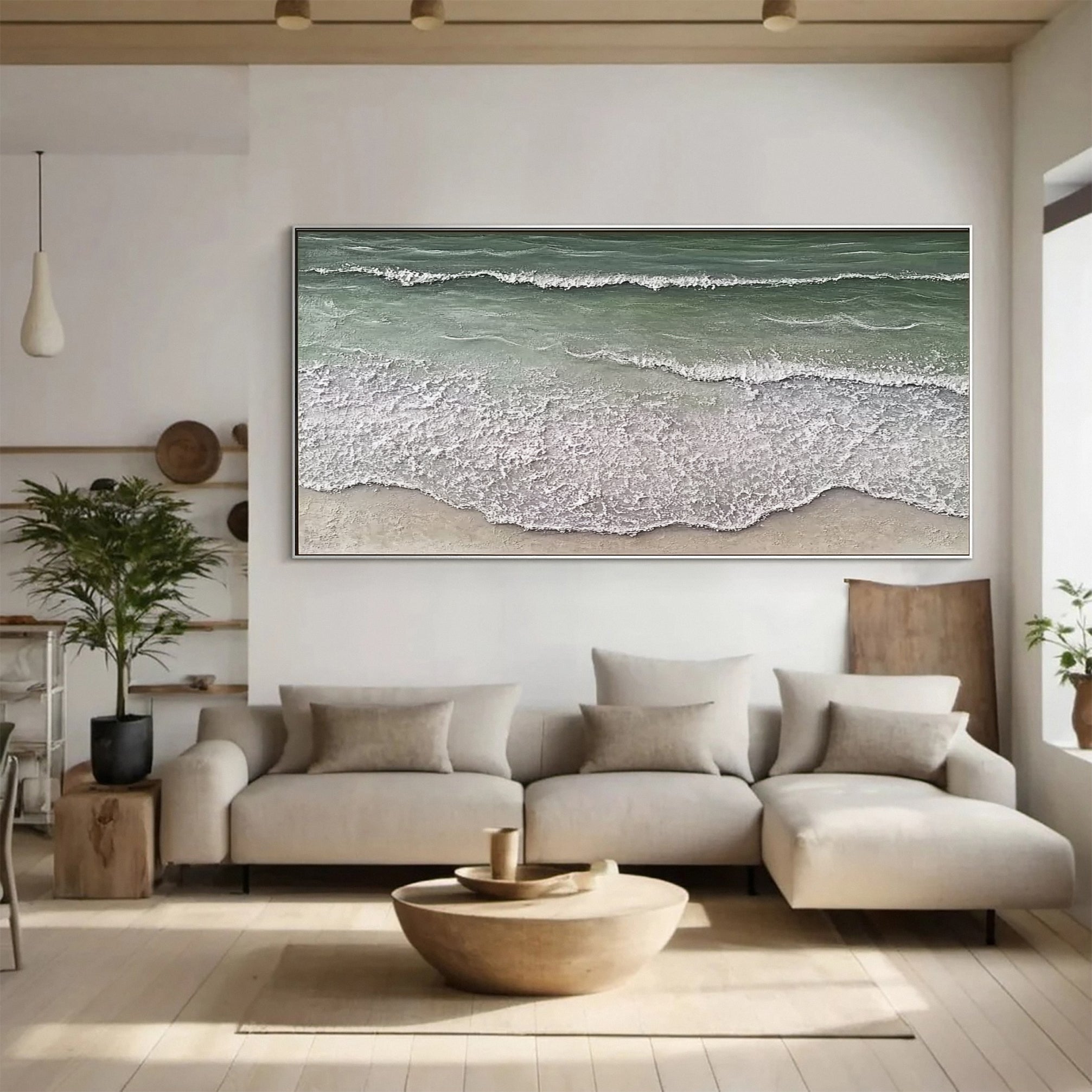 Tranquil Shoreline: Serene Coastal Textured Painting