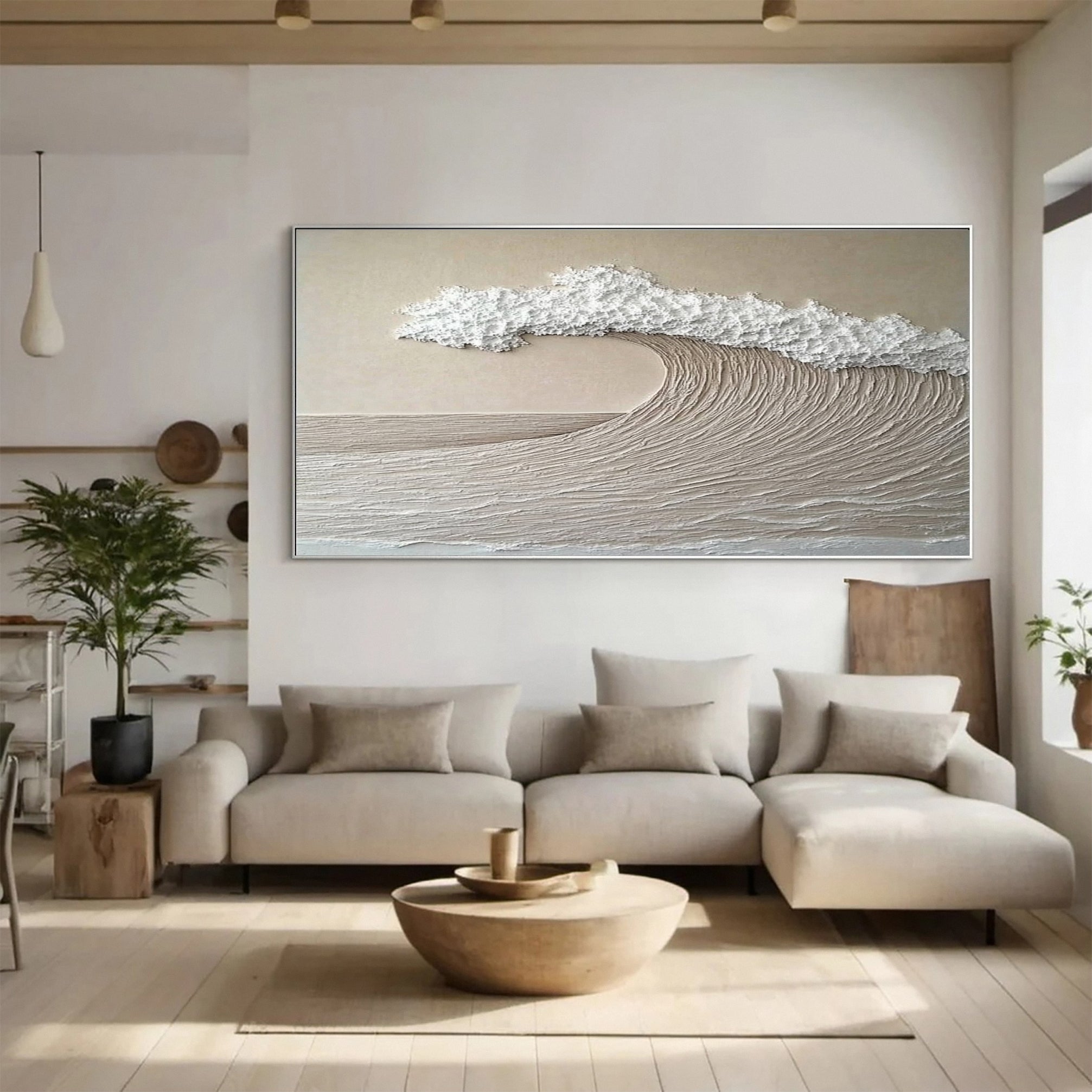 "Serene Horizon" – Minimalist Textured Wave Painting in Neutral Tones