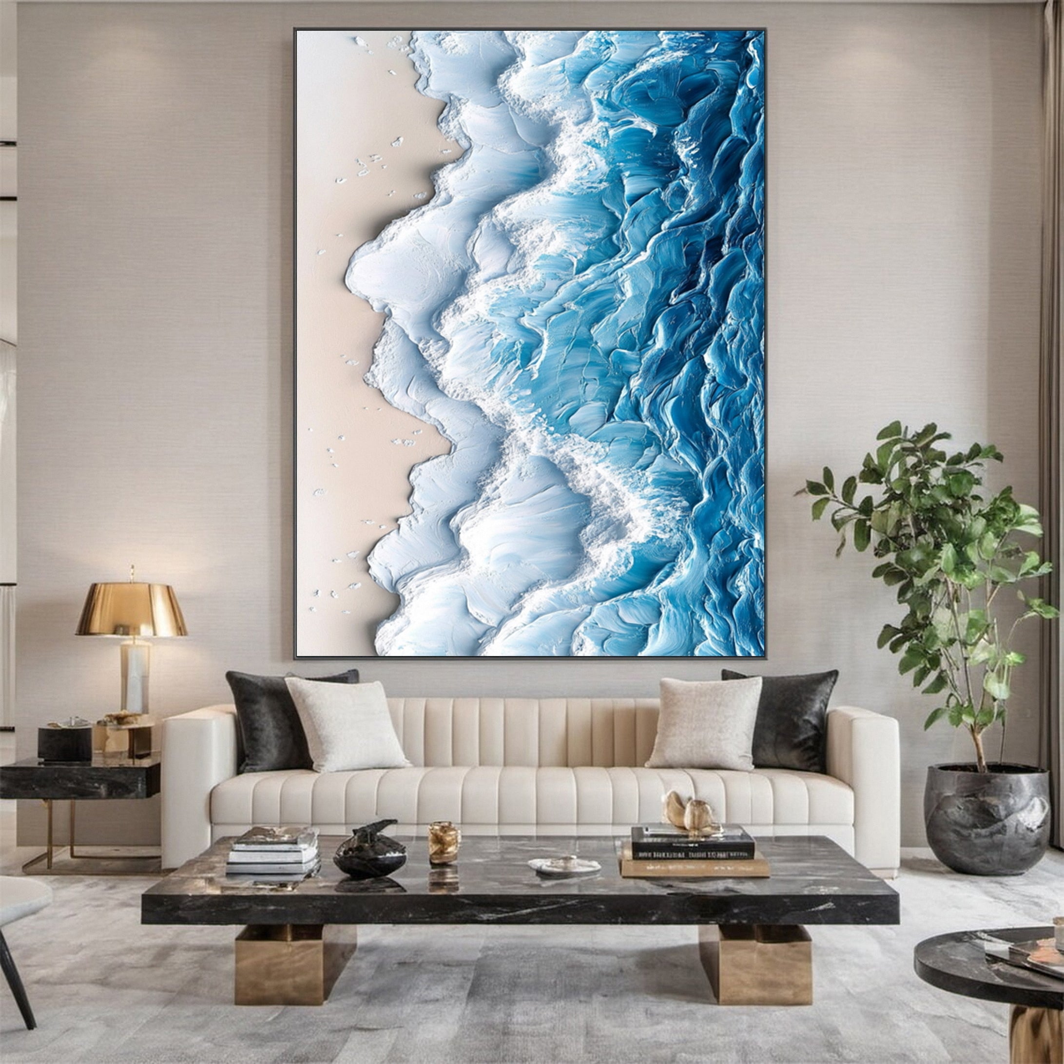 Azure Shoreline: Textured Coastal Art