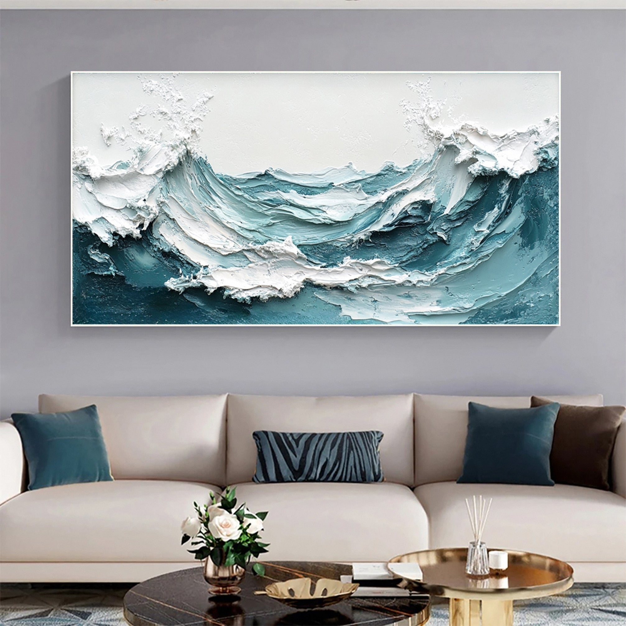 Tidal Surge: Textured Wave Canvas