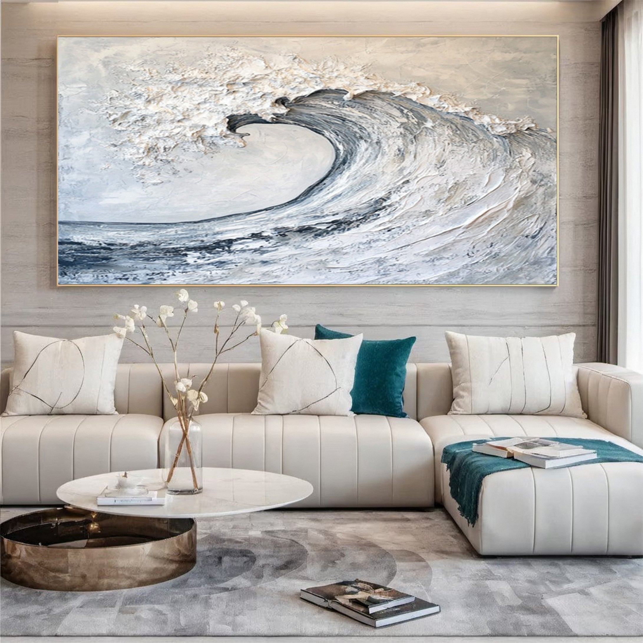 "Tidal Grace": Dynamic Ocean Wave Textured Painting