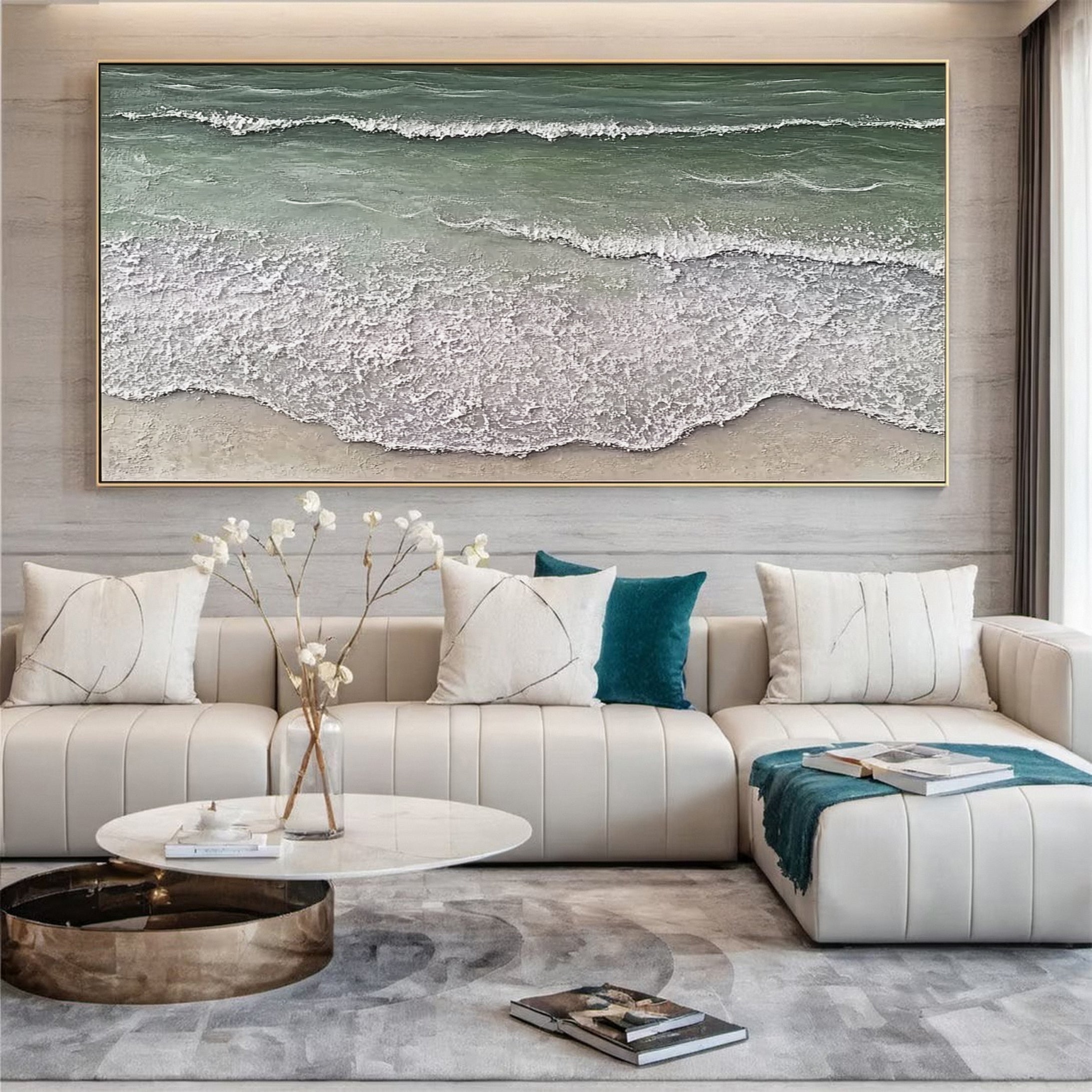 Tranquil Shoreline: Serene Coastal Textured Painting