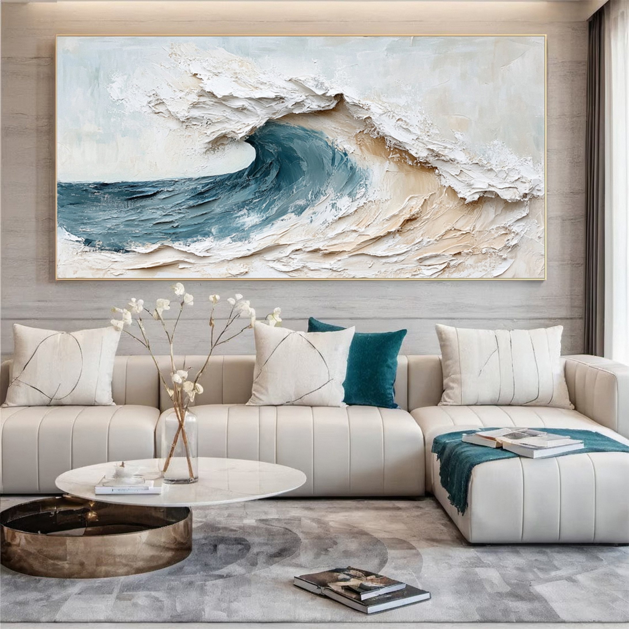 Large Abstract Seascape Canvas Textured Waves for Elegant Interiors #OP 031