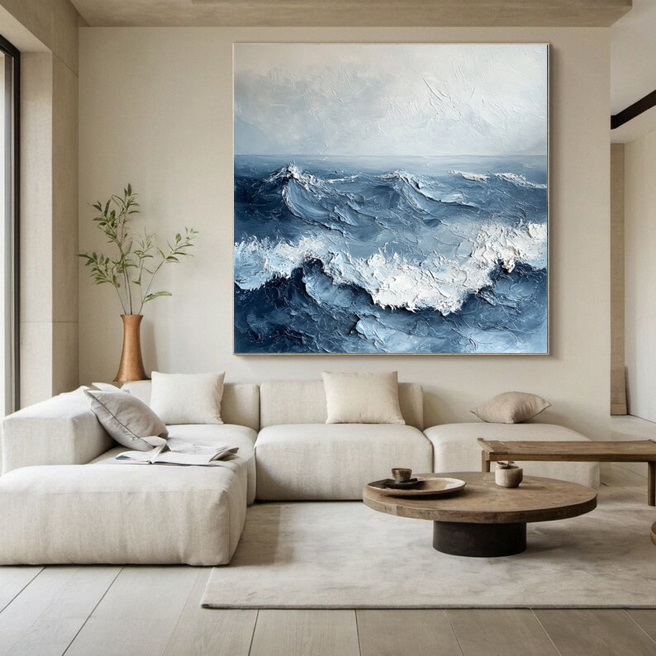 Eternal Tides: Large Ocean Wave Textured Wall Art for Coastal