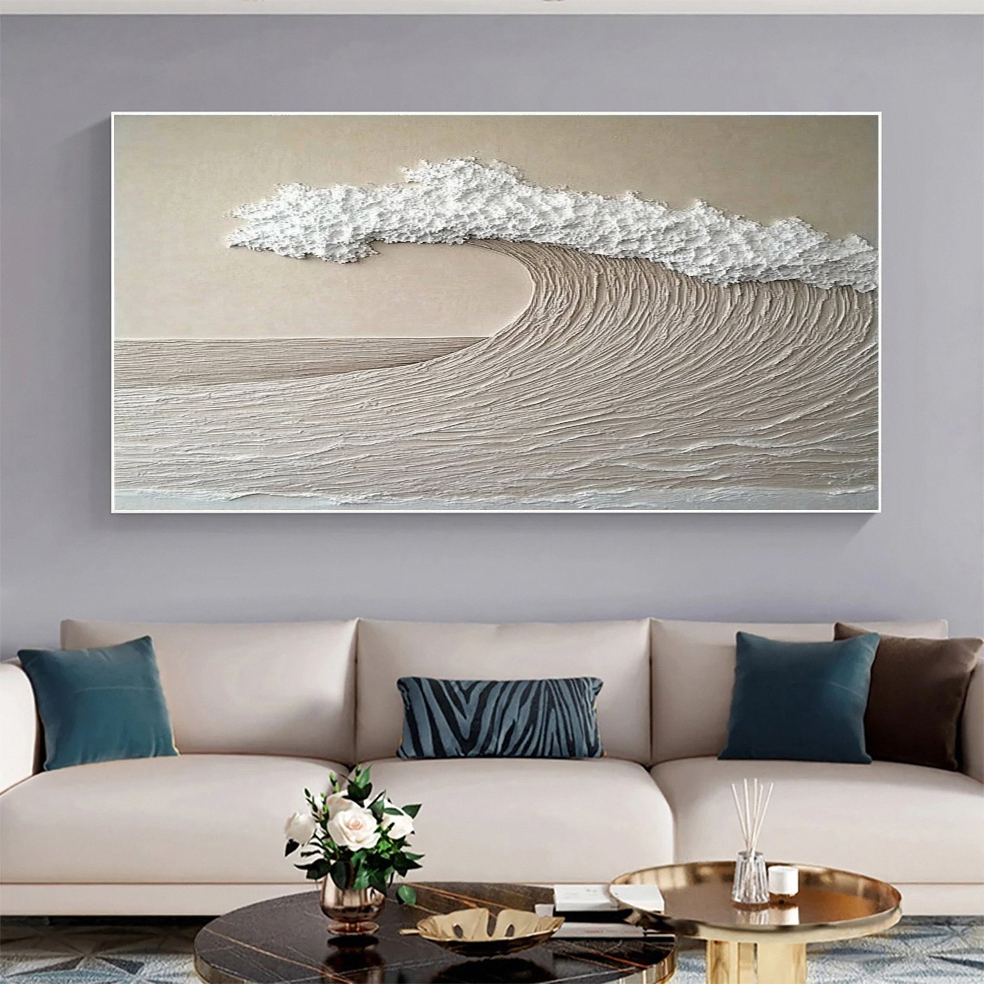 "Serene Horizon" – Minimalist Textured Wave Painting in Neutral Tones