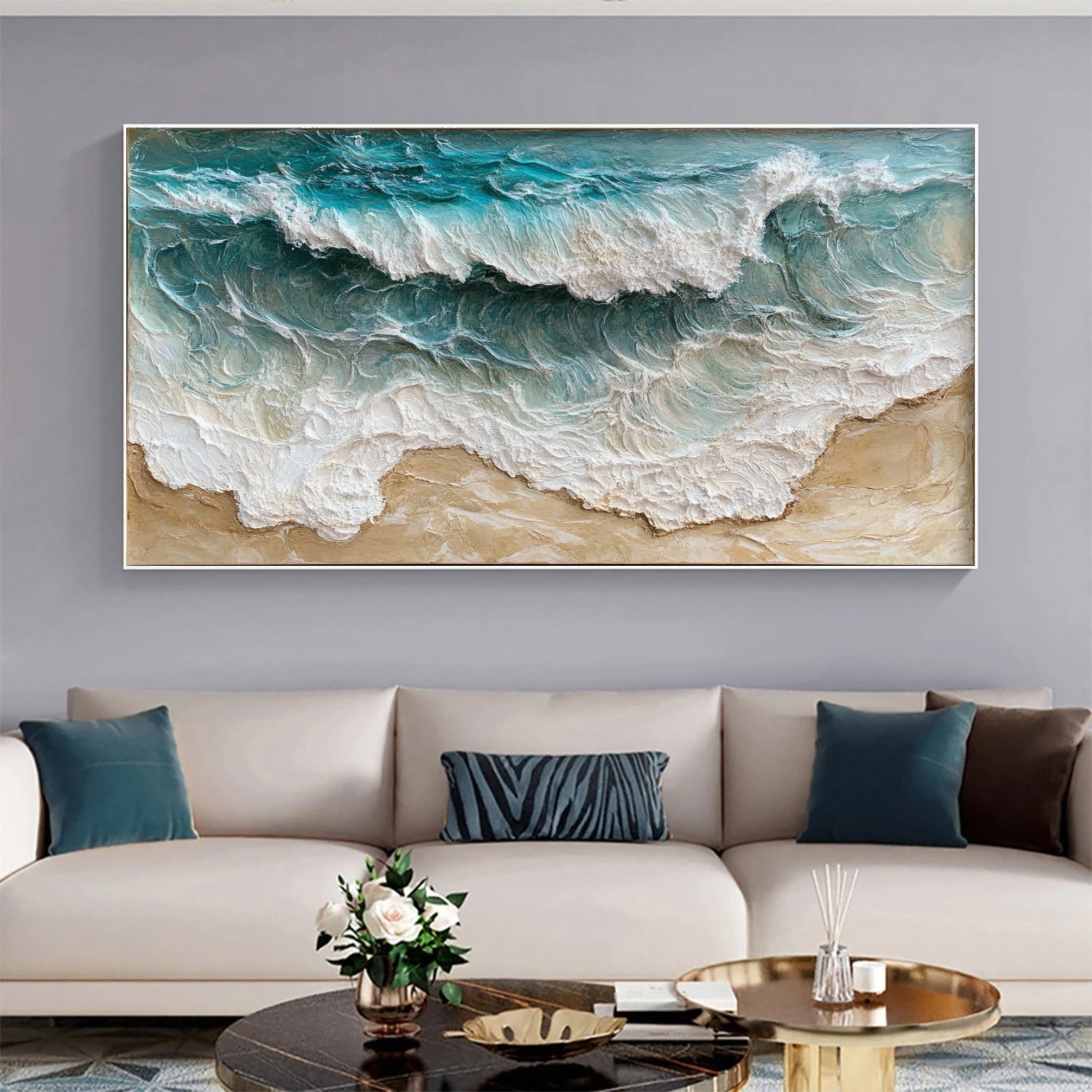 Shoreline Serenity: Wave Canvas Art