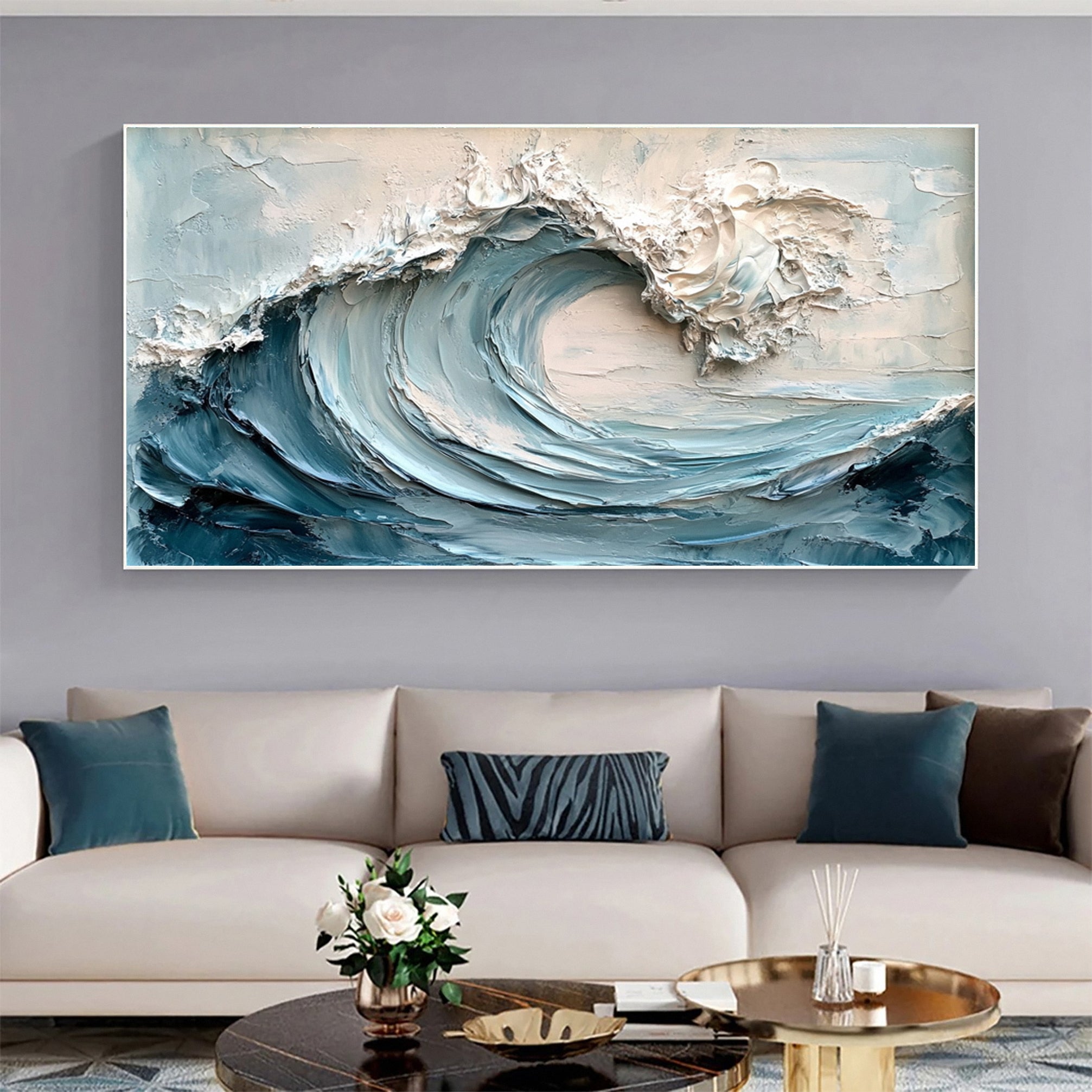 Majestic Wave: Textured Ocean Art