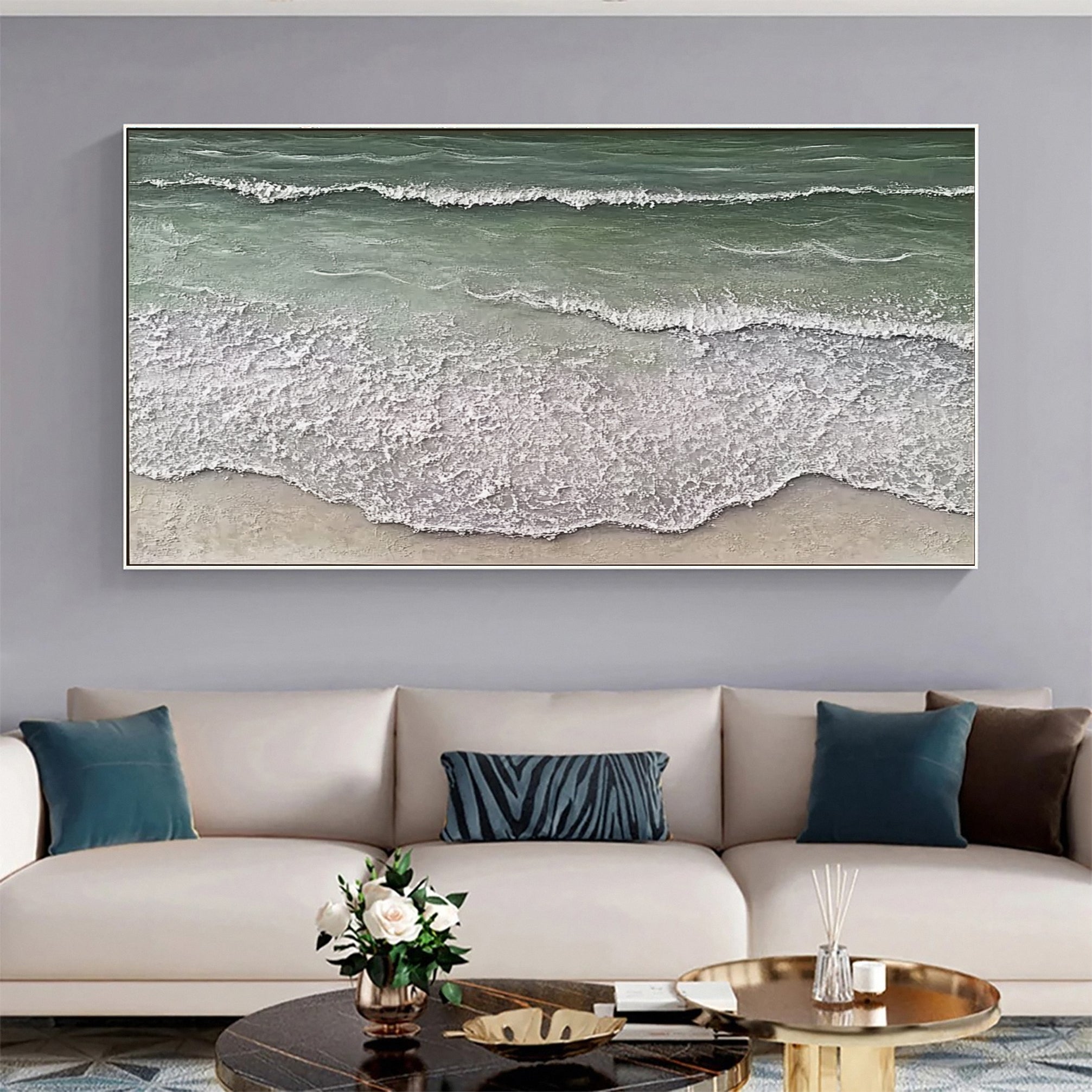 Tranquil Shoreline: Serene Coastal Textured Painting