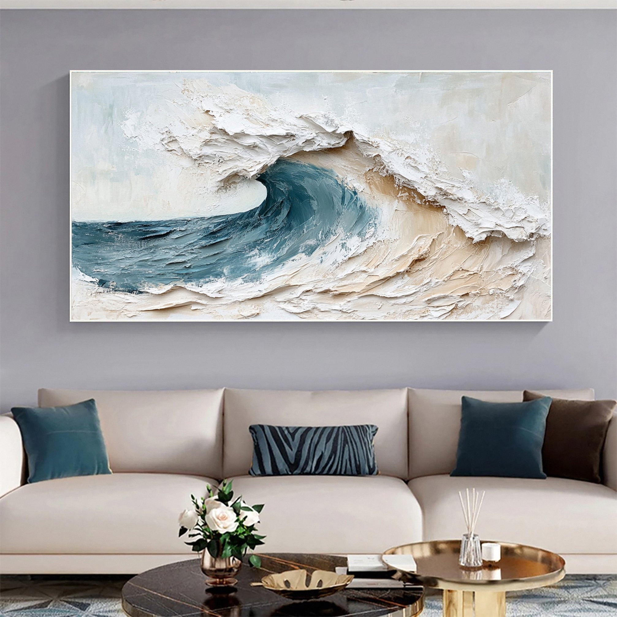 Large Abstract Seascape Canvas Textured Waves for Elegant Interiors #OP 031