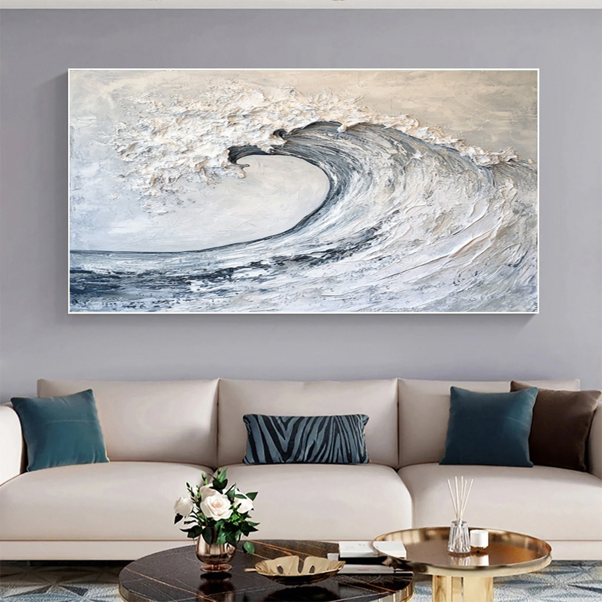 "Tidal Grace": Dynamic Ocean Wave Textured Painting