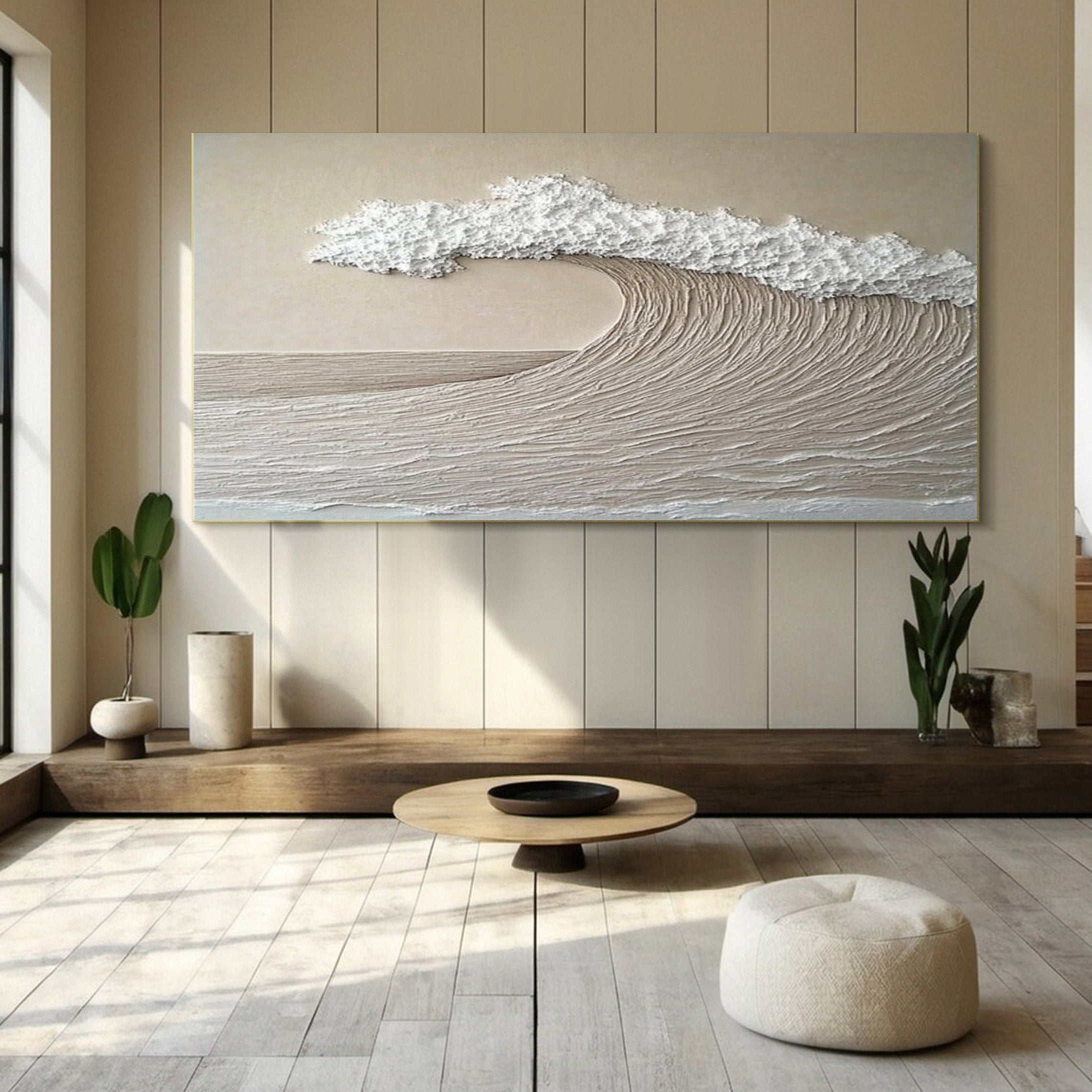 "Serene Horizon" – Minimalist Textured Wave Painting in Neutral Tones