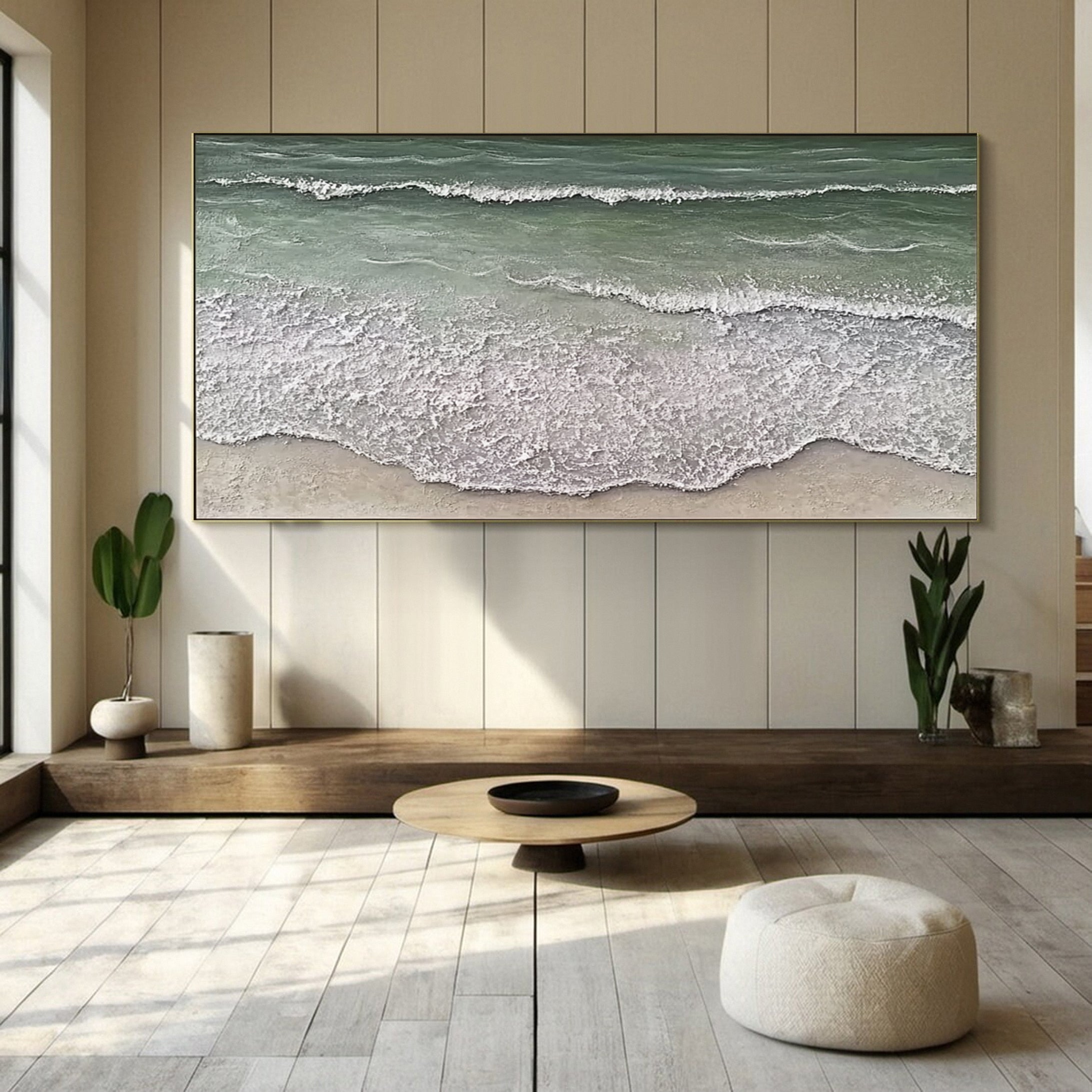 Tranquil Shoreline: Serene Coastal Textured Painting