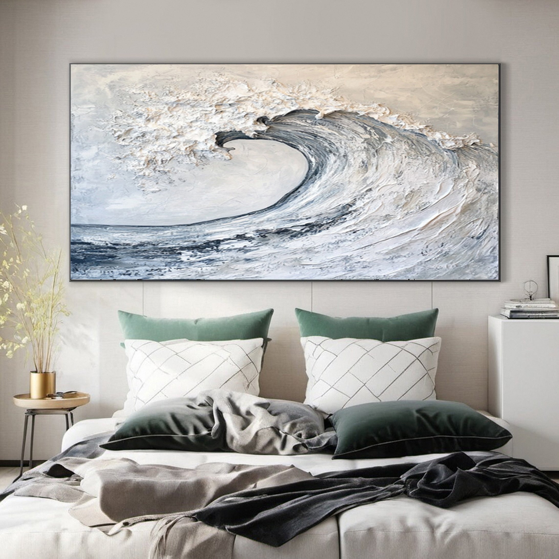 "Tidal Grace": Dynamic Ocean Wave Textured Painting