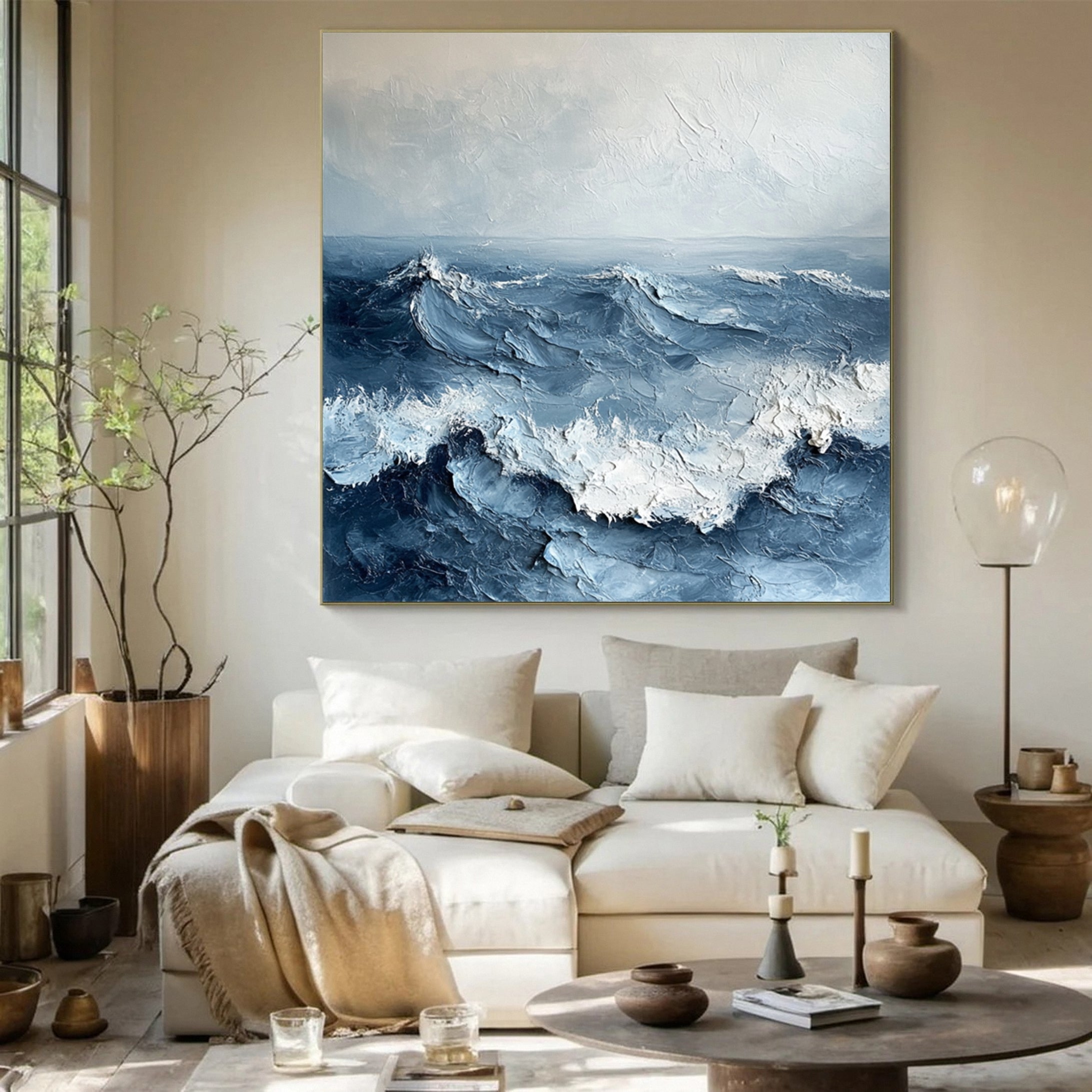 Eternal Tides: Large Ocean Wave Textured Wall Art for Coastal