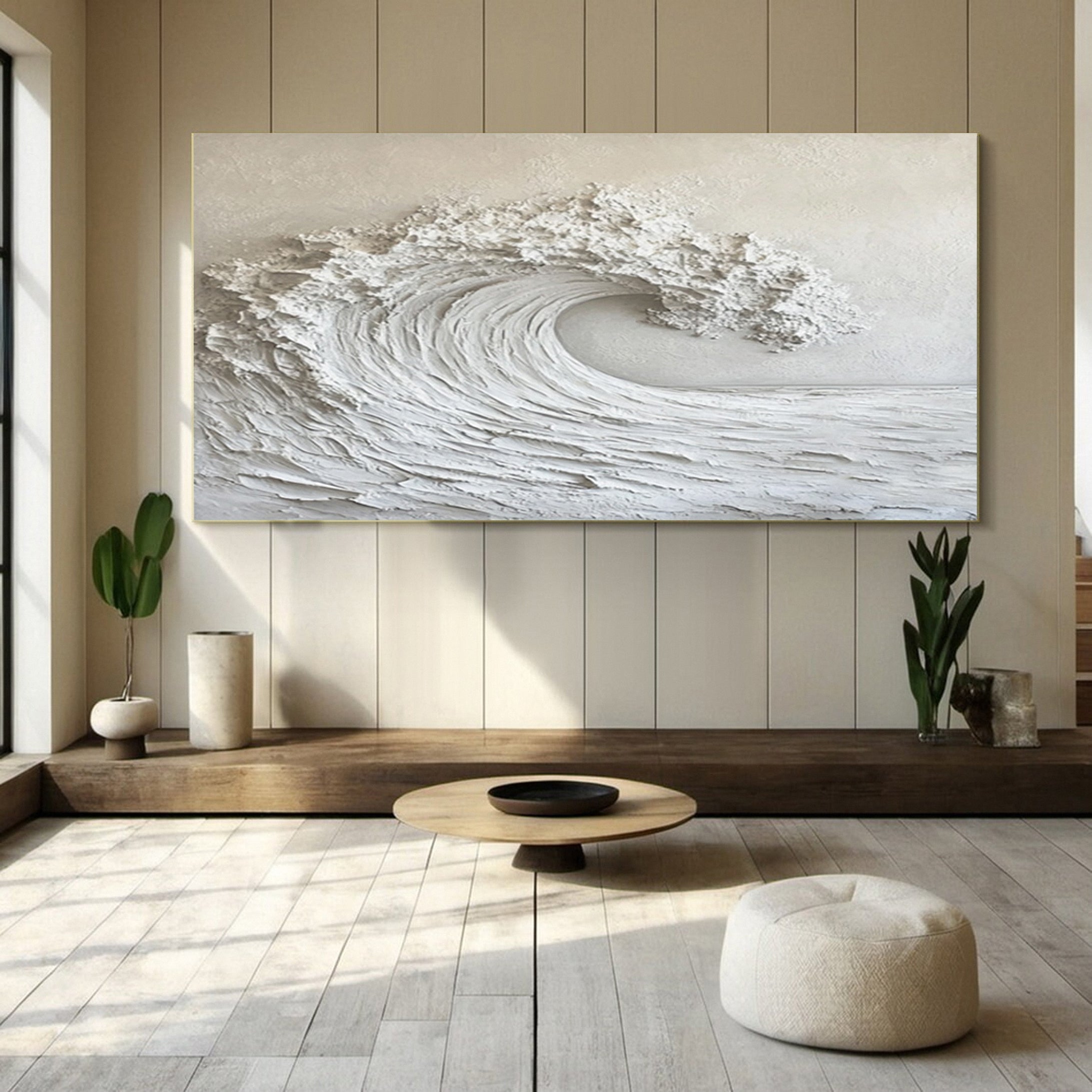 Eternal Wave: Textured Monochrome Ocean Art