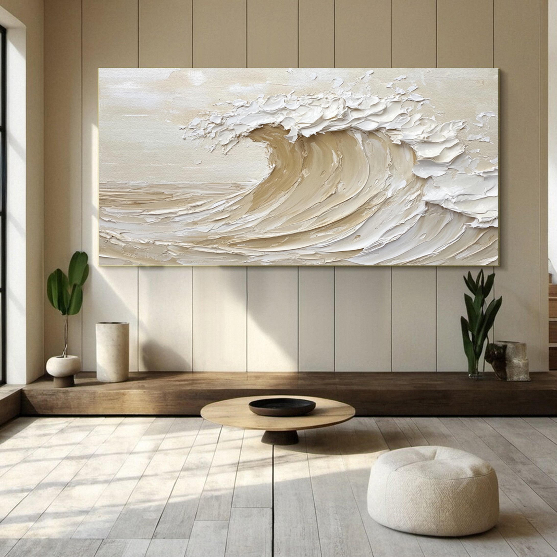 "Golden Crest" – Textured Abstract Wave Art in Warm Neutral Tones