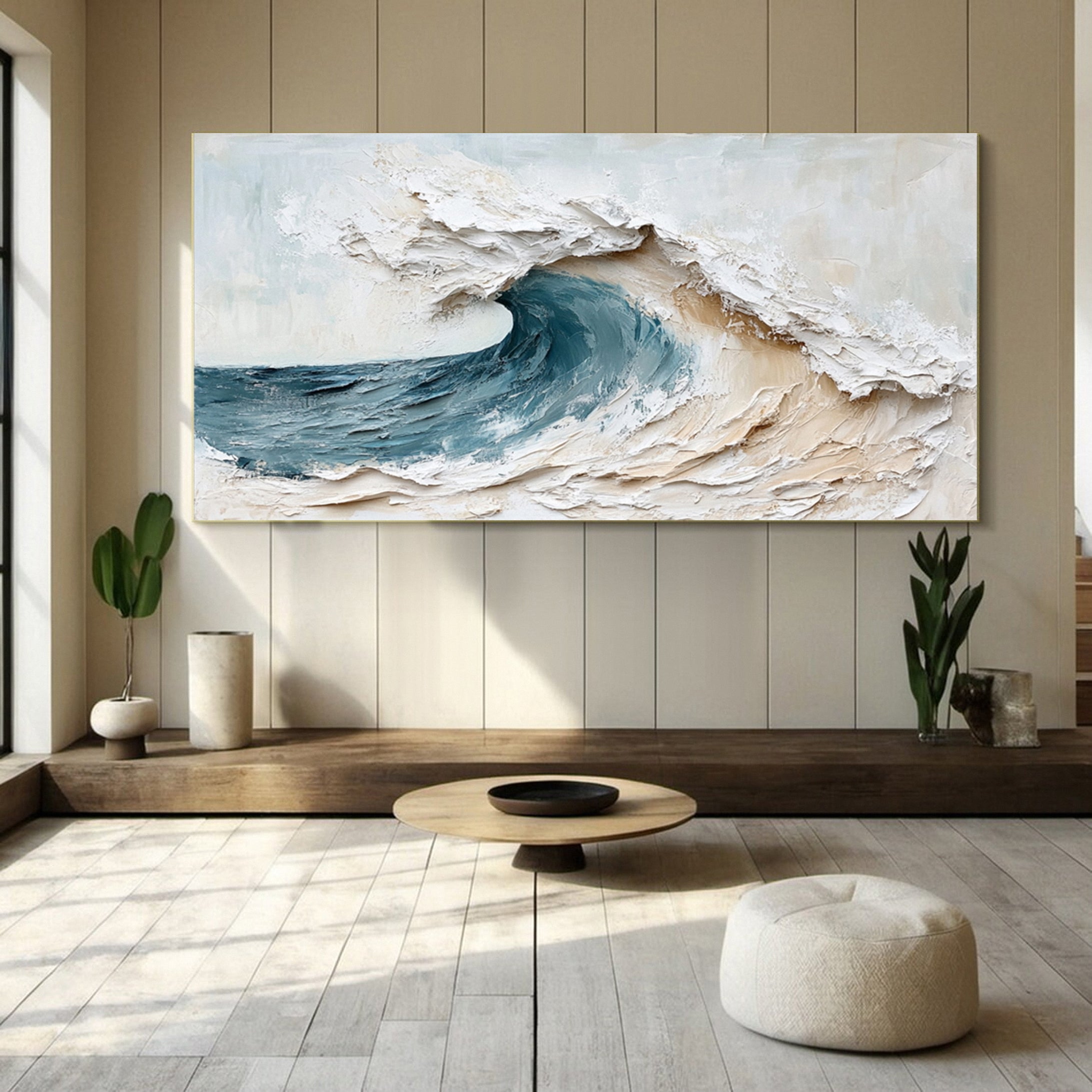 Large Abstract Seascape Canvas Textured Waves for Elegant Interiors #OP 031