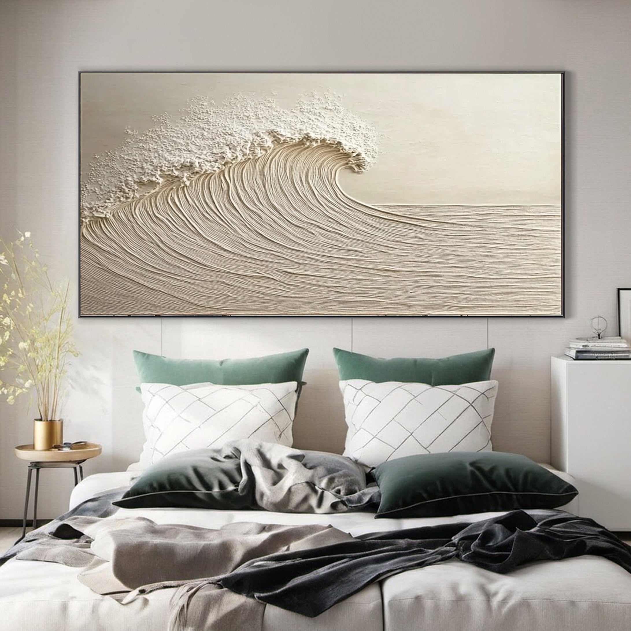 "Eternal Flow" – Textured Minimalist Ocean Wave Canvas Wall Art in Soft Neutrals