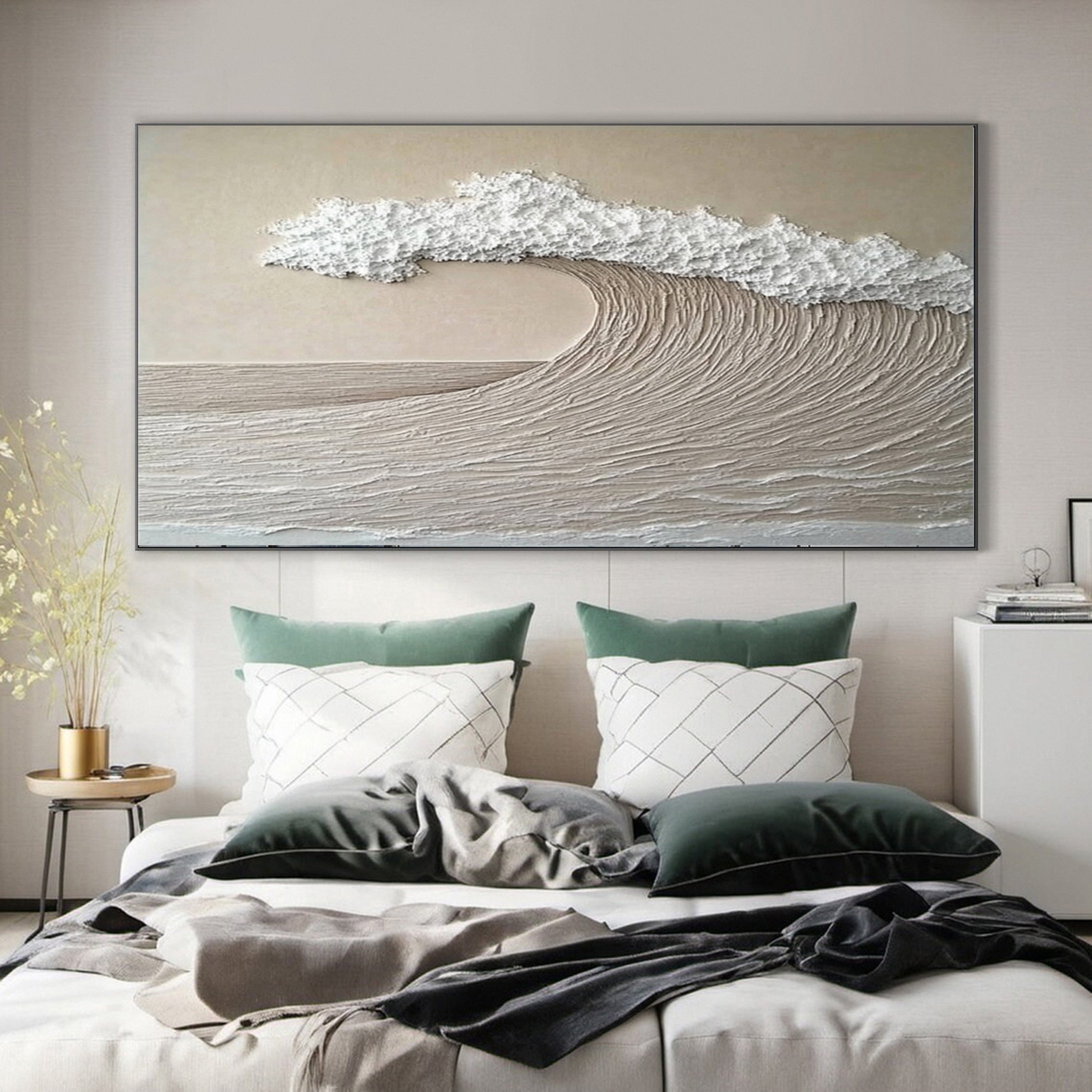 "Serene Horizon" – Minimalist Textured Wave Painting in Neutral Tones