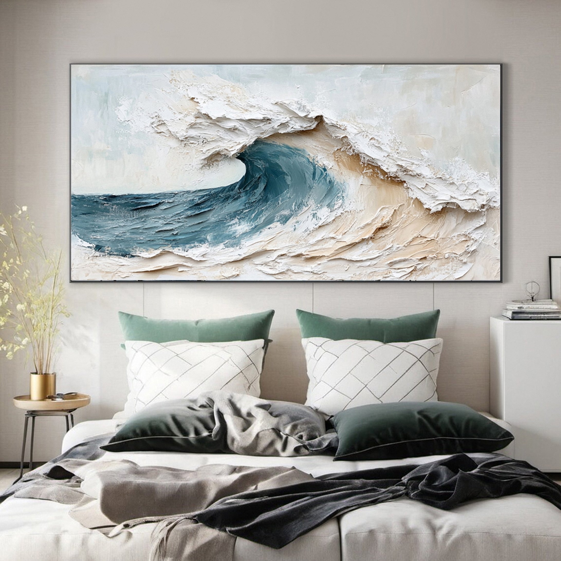 Large Abstract Seascape Canvas Textured Waves for Elegant Interiors #OP 031